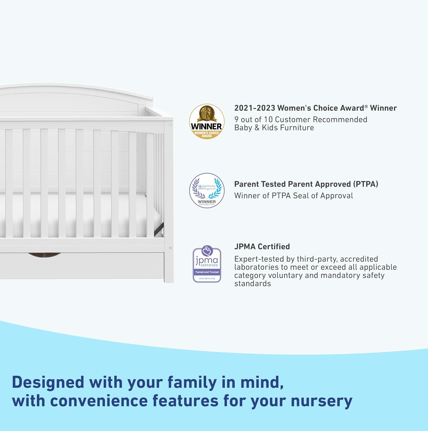 imageGraco Bellwood 5in1 Convertible Crib ampamp Changer with Drawer White GREENGUARD Gold Certified FullSize Storage Drawer Converts to Toddler Bed and FullSize BedWhite