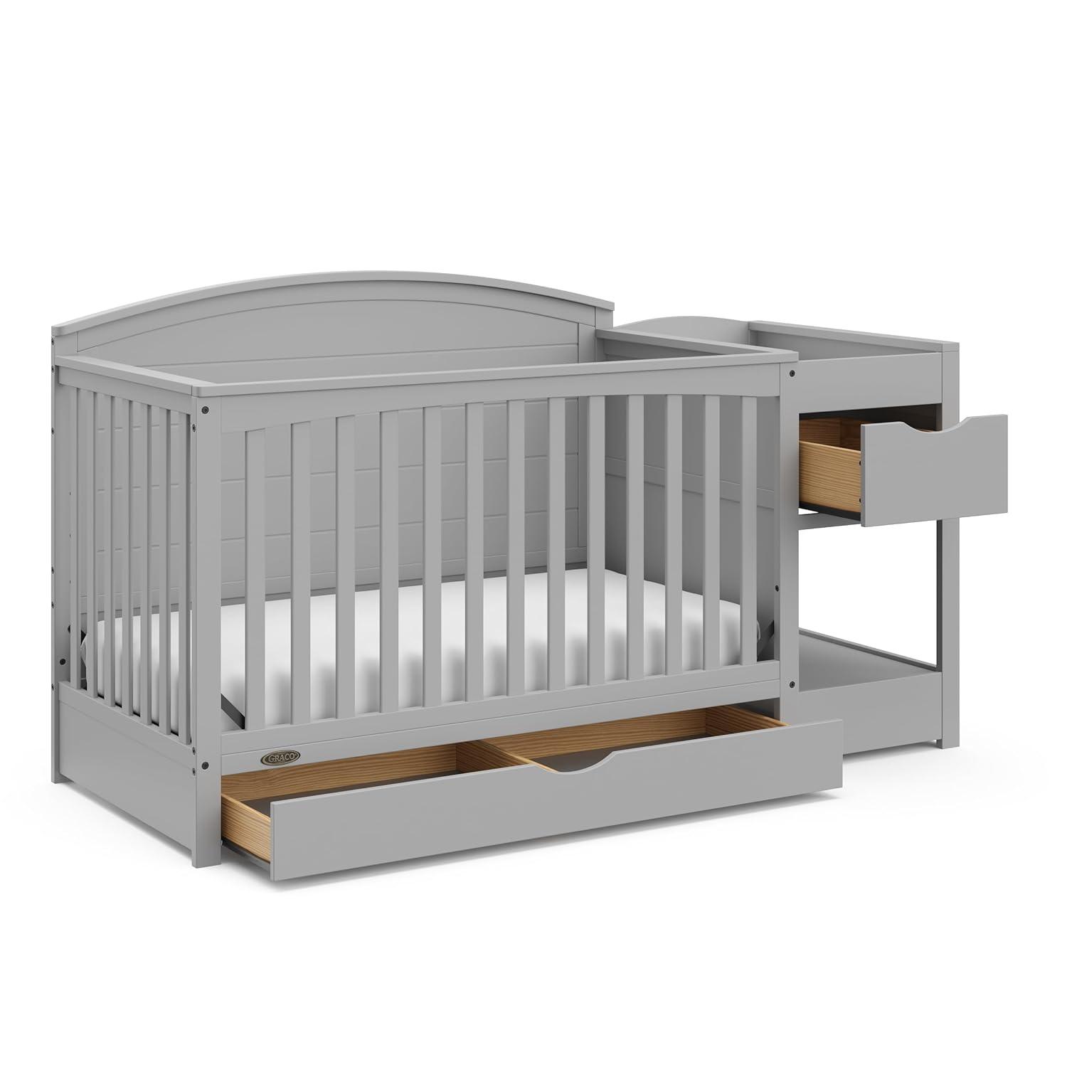 imageGraco Bellwood 5in1 Convertible Crib ampamp Changer with Drawer White GREENGUARD Gold Certified FullSize Storage Drawer Converts to Toddler Bed and FullSize BedPebble Gray