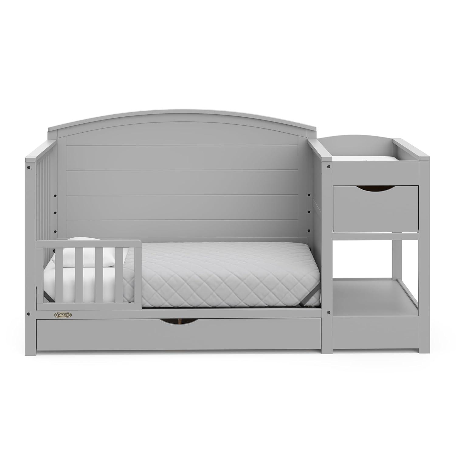 imageGraco Bellwood 5in1 Convertible Crib ampamp Changer with Drawer White GREENGUARD Gold Certified FullSize Storage Drawer Converts to Toddler Bed and FullSize BedPebble Gray