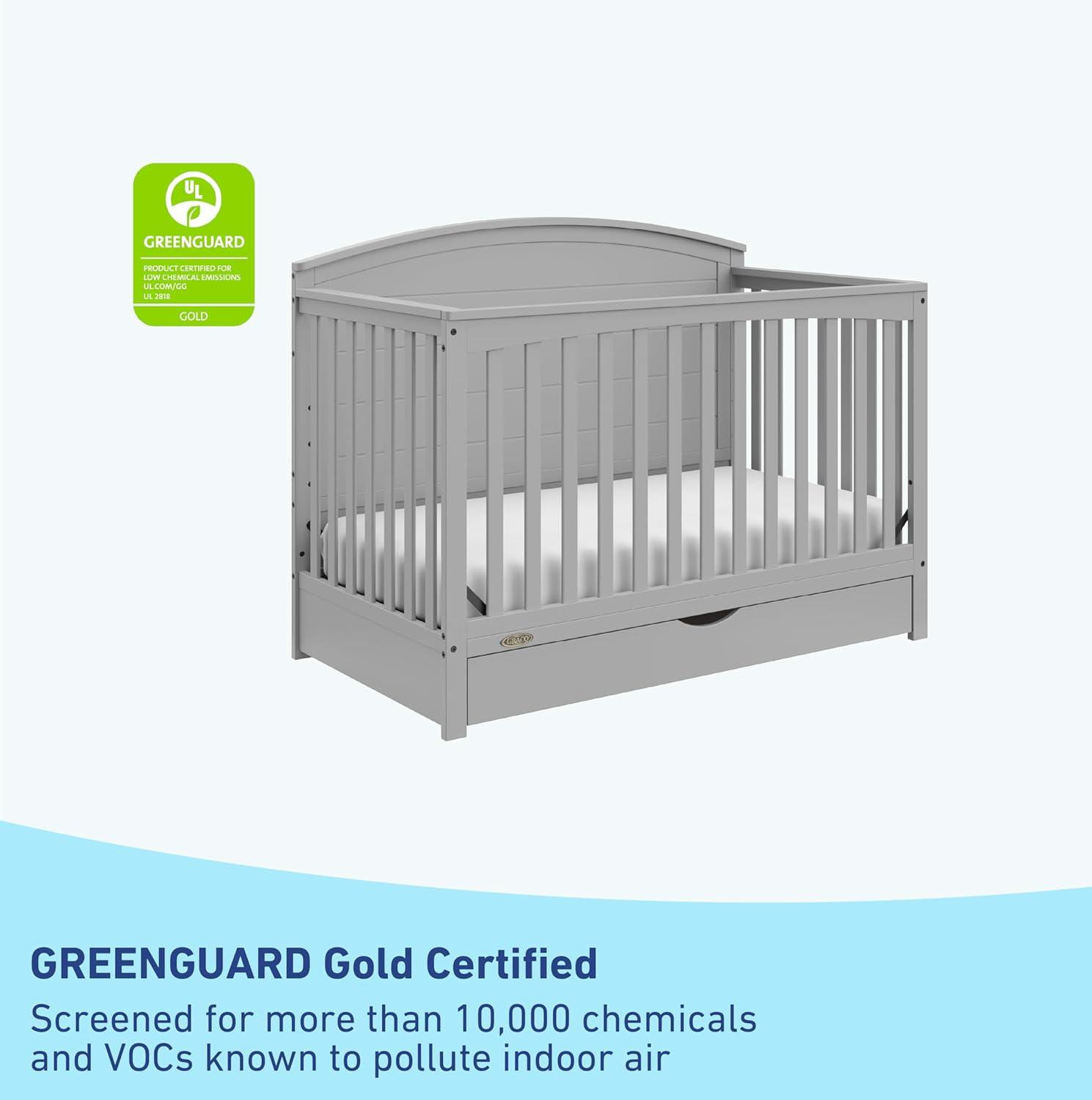 imageGraco Bellwood 5in1 Convertible Crib ampamp Changer with Drawer White GREENGUARD Gold Certified FullSize Storage Drawer Converts to Toddler Bed and FullSize BedPebble Gray