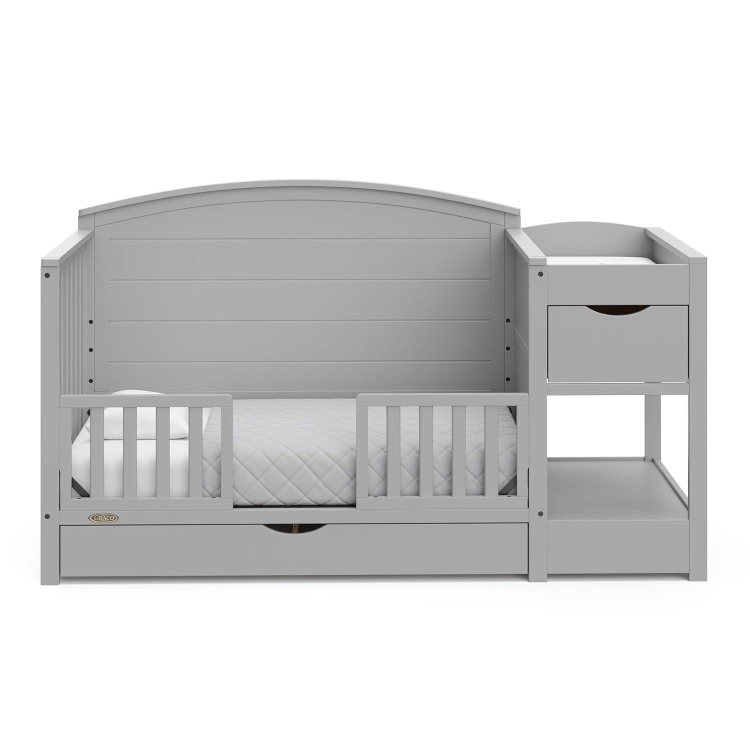 imageGraco Bellwood 5in1 Convertible Crib ampamp Changer with Drawer White GREENGUARD Gold Certified FullSize Storage Drawer Converts to Toddler Bed and FullSize BedPebble Gray