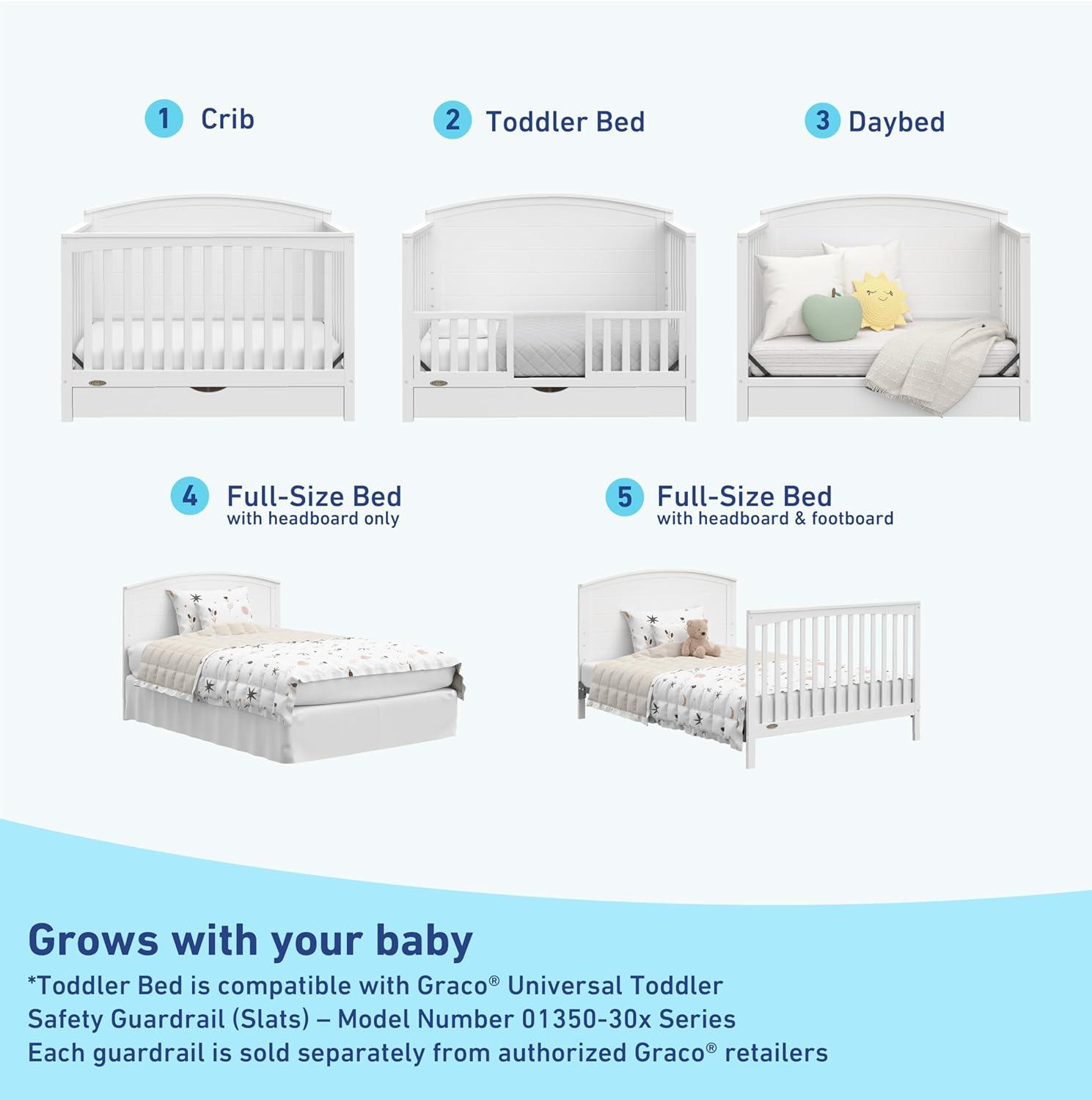 imageGraco Bellwood 5in1 Convertible Crib ampamp Changer with Drawer White GREENGUARD Gold Certified FullSize Storage Drawer Converts to Toddler Bed and FullSize BedWhite