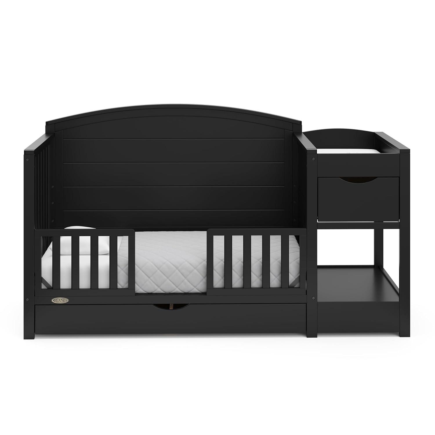 imageGraco Bellwood 5in1 Convertible Crib ampamp Changer with Drawer White GREENGUARD Gold Certified FullSize Storage Drawer Converts to Toddler Bed and FullSize BedBlack