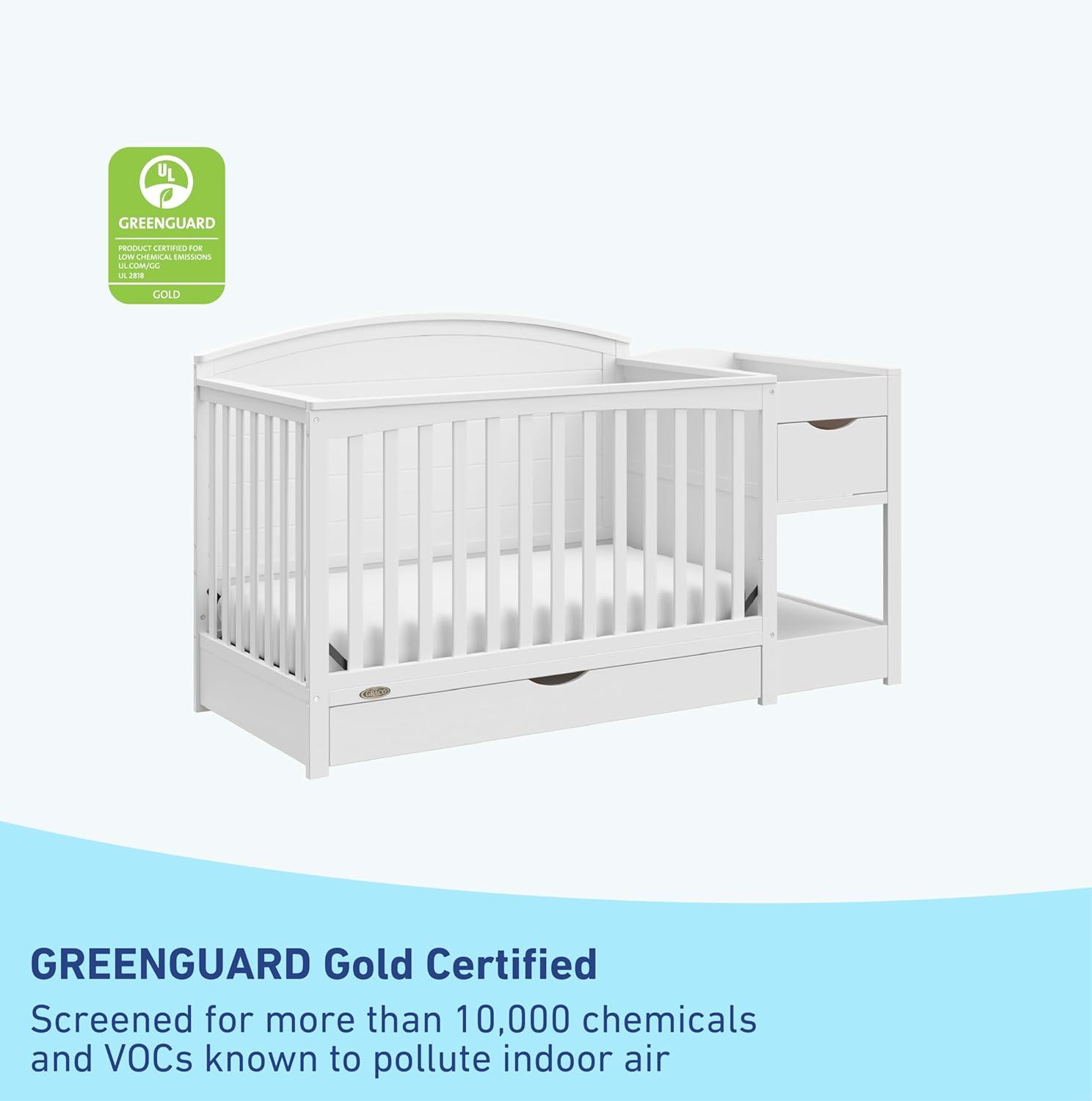 imageGraco Bellwood 5in1 Convertible Crib ampamp Changer with Drawer White GREENGUARD Gold Certified FullSize Storage Drawer Converts to Toddler Bed and FullSize BedWhite
