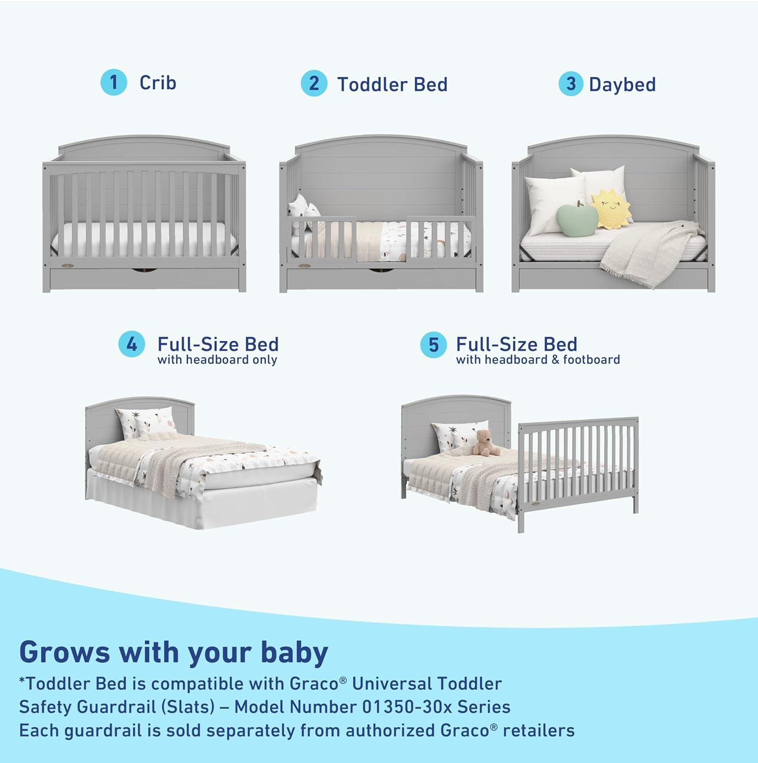 imageGraco Bellwood 5in1 Convertible Crib ampamp Changer with Drawer White GREENGUARD Gold Certified FullSize Storage Drawer Converts to Toddler Bed and FullSize BedPebble Gray