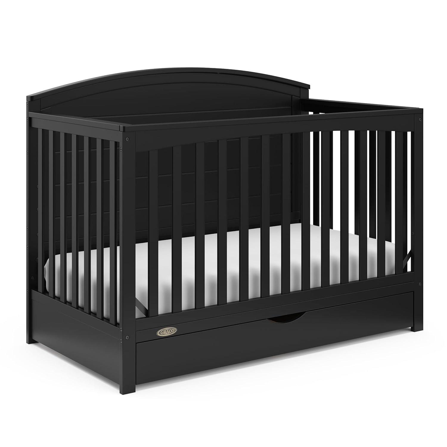 imageGraco Bellwood 5in1 Convertible Crib ampamp Changer with Drawer White GREENGUARD Gold Certified FullSize Storage Drawer Converts to Toddler Bed and FullSize BedBlack