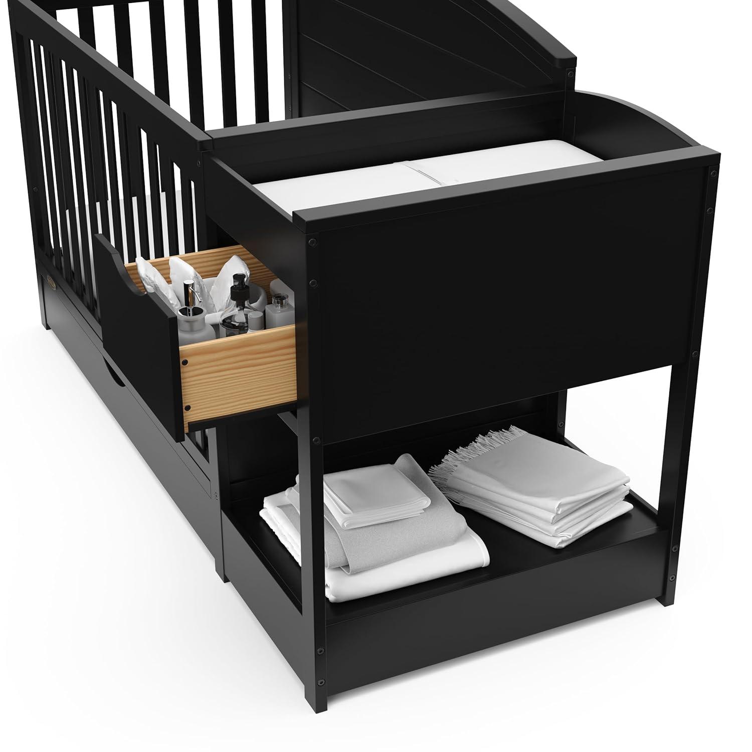 imageGraco Bellwood 5in1 Convertible Crib ampamp Changer with Drawer White GREENGUARD Gold Certified FullSize Storage Drawer Converts to Toddler Bed and FullSize BedBlack