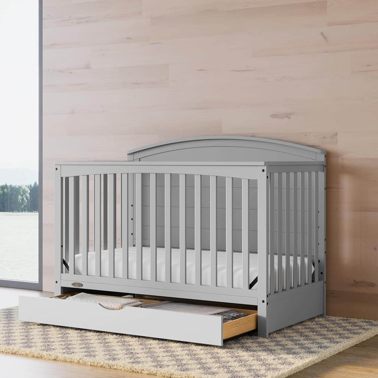 imageGraco Bellwood 5in1 Convertible Crib ampamp Changer with Drawer White GREENGUARD Gold Certified FullSize Storage Drawer Converts to Toddler Bed and FullSize BedPebble Gray