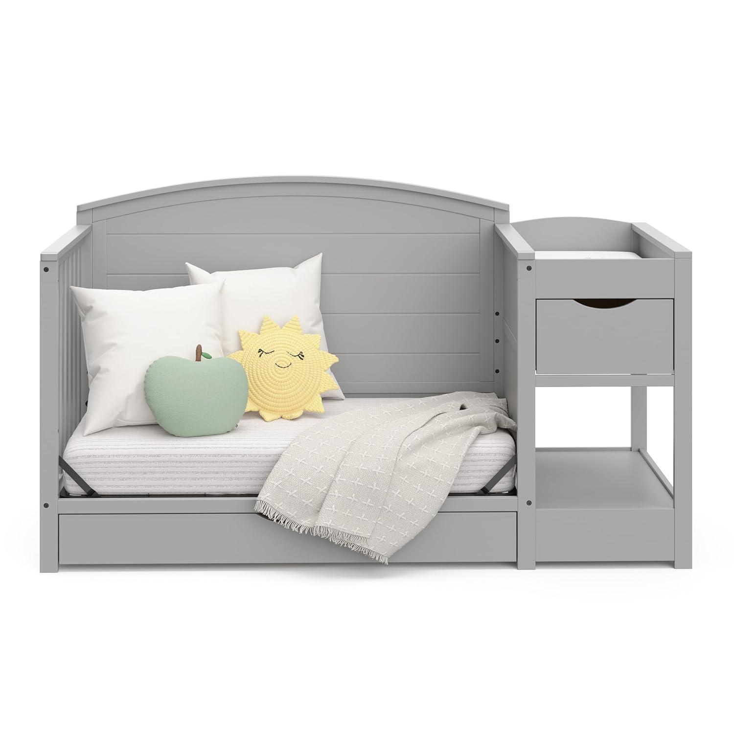 imageGraco Bellwood 5in1 Convertible Crib ampamp Changer with Drawer White GREENGUARD Gold Certified FullSize Storage Drawer Converts to Toddler Bed and FullSize BedPebble Gray
