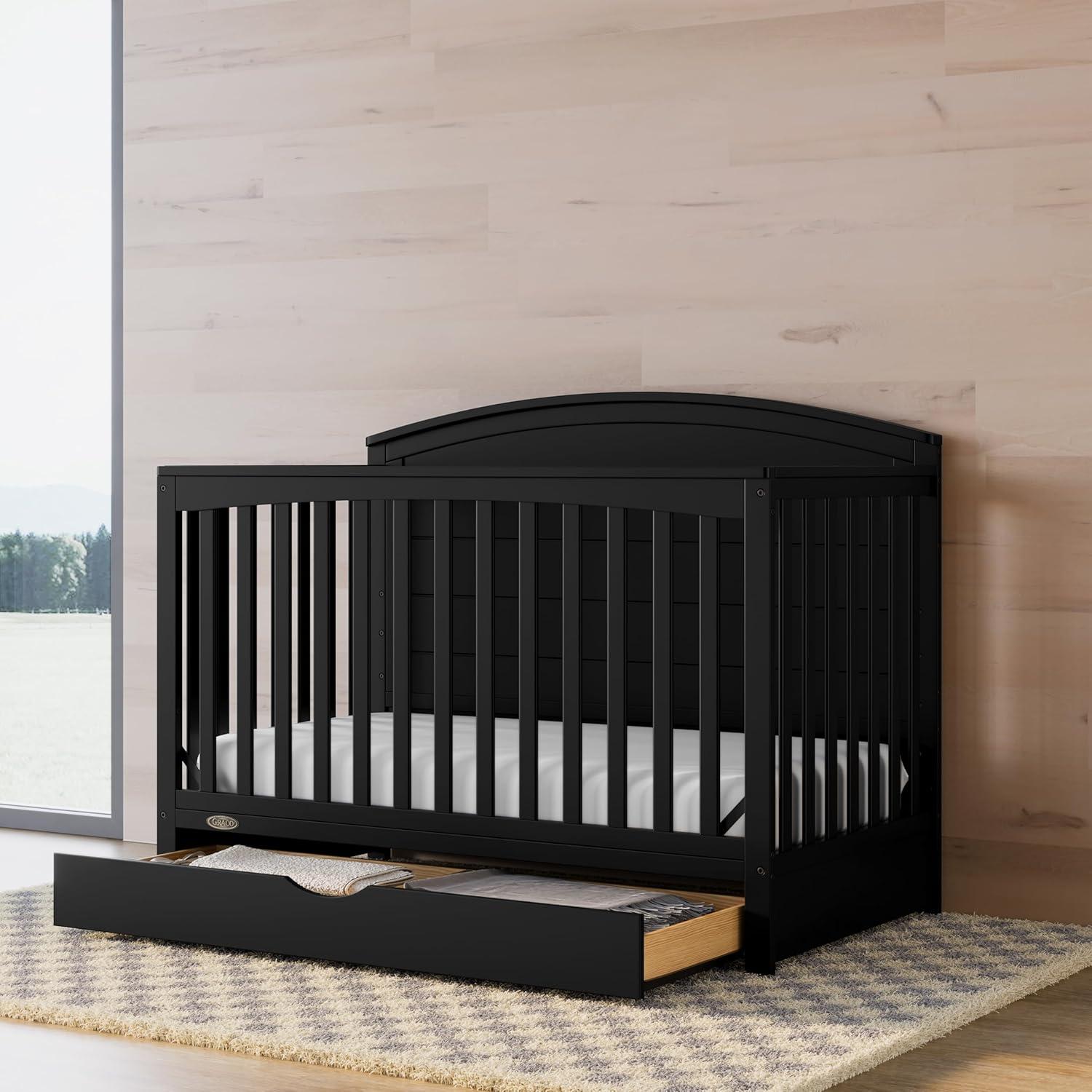 imageGraco Bellwood 5in1 Convertible Crib ampamp Changer with Drawer White GREENGUARD Gold Certified FullSize Storage Drawer Converts to Toddler Bed and FullSize BedBlack