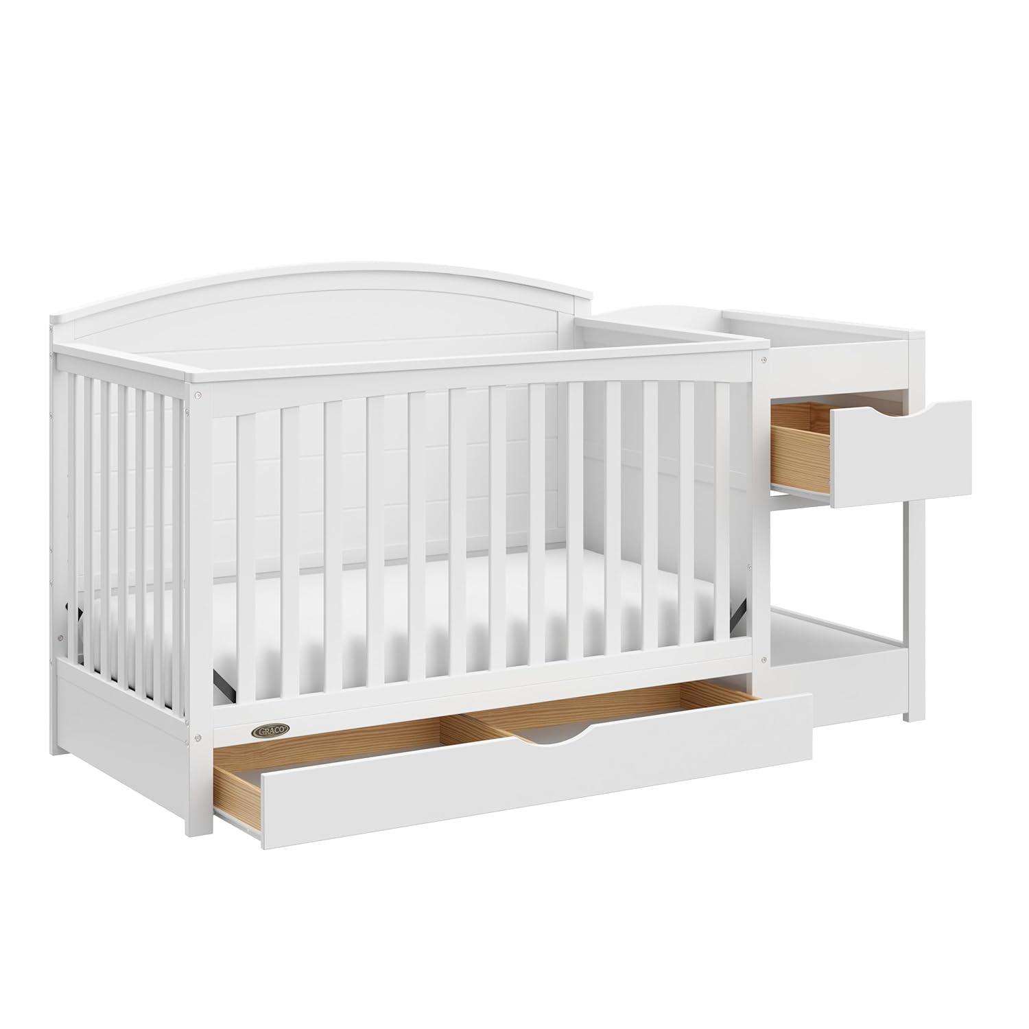 imageGraco Bellwood 5in1 Convertible Crib ampamp Changer with Drawer White GREENGUARD Gold Certified FullSize Storage Drawer Converts to Toddler Bed and FullSize BedWhite
