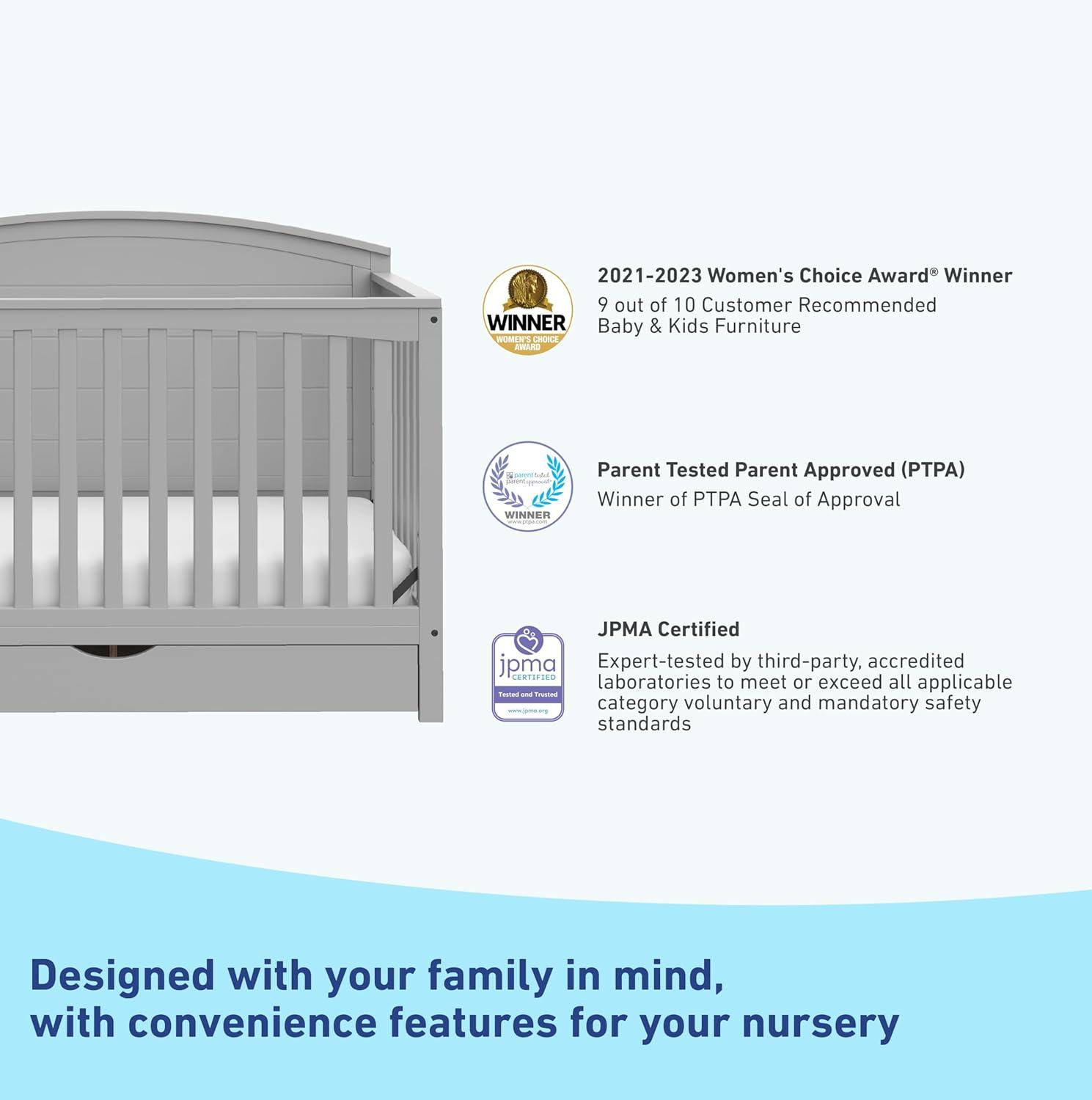 imageGraco Bellwood 5in1 Convertible Crib ampamp Changer with Drawer White GREENGUARD Gold Certified FullSize Storage Drawer Converts to Toddler Bed and FullSize BedPebble Gray