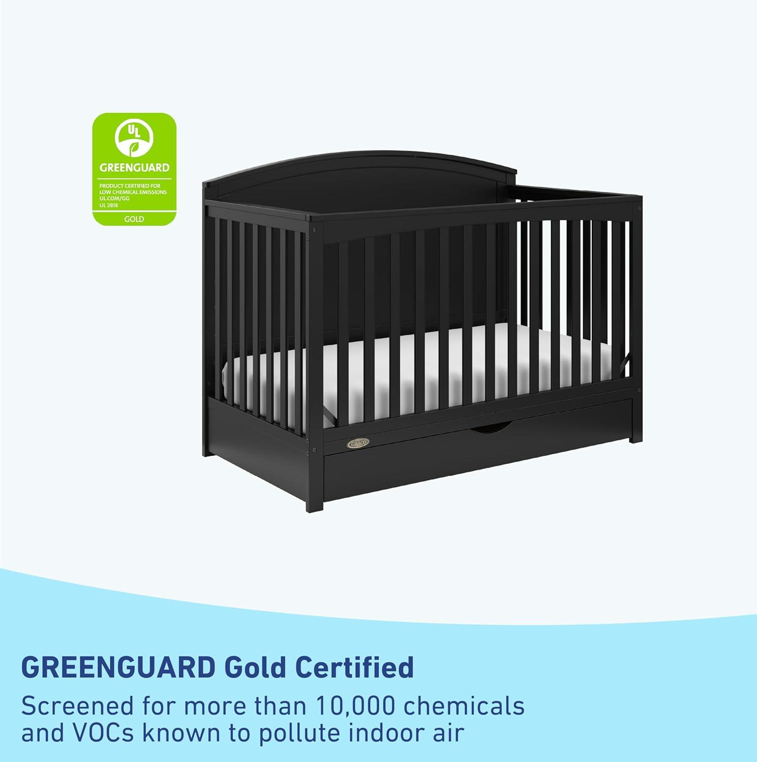 imageGraco Bellwood 5in1 Convertible Crib ampamp Changer with Drawer White GREENGUARD Gold Certified FullSize Storage Drawer Converts to Toddler Bed and FullSize BedBlack