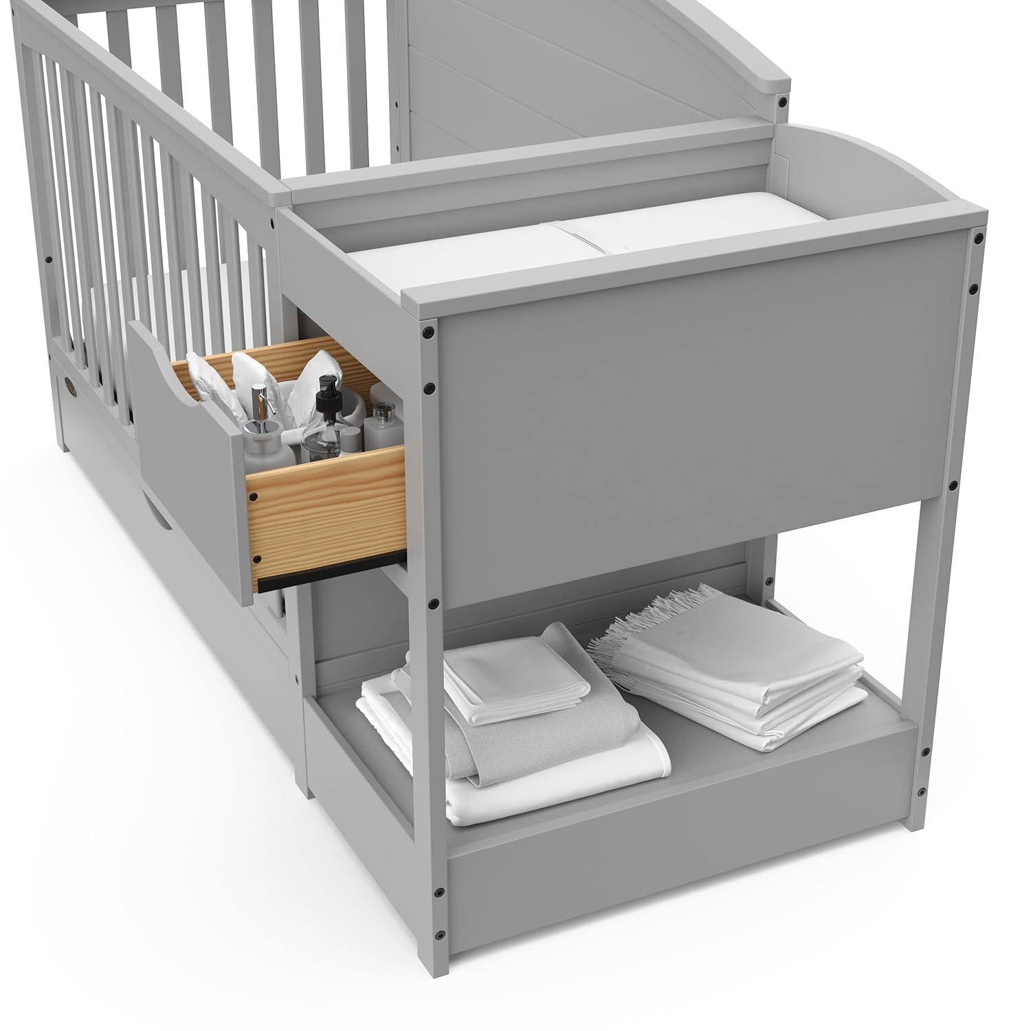 imageGraco Bellwood 5in1 Convertible Crib ampamp Changer with Drawer White GREENGUARD Gold Certified FullSize Storage Drawer Converts to Toddler Bed and FullSize BedPebble Gray