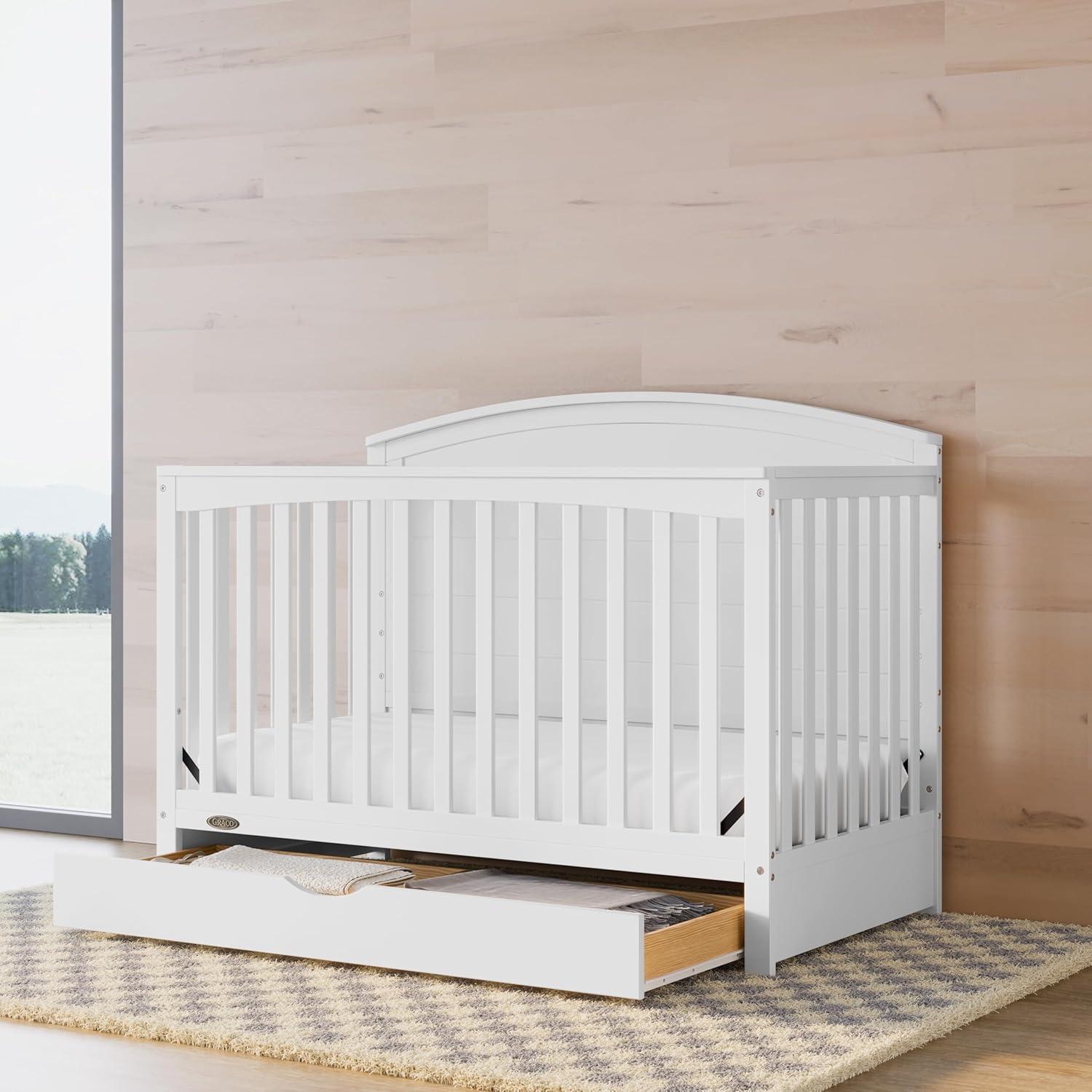 imageGraco Bellwood 5in1 Convertible Crib ampamp Changer with Drawer White GREENGUARD Gold Certified FullSize Storage Drawer Converts to Toddler Bed and FullSize BedWhite