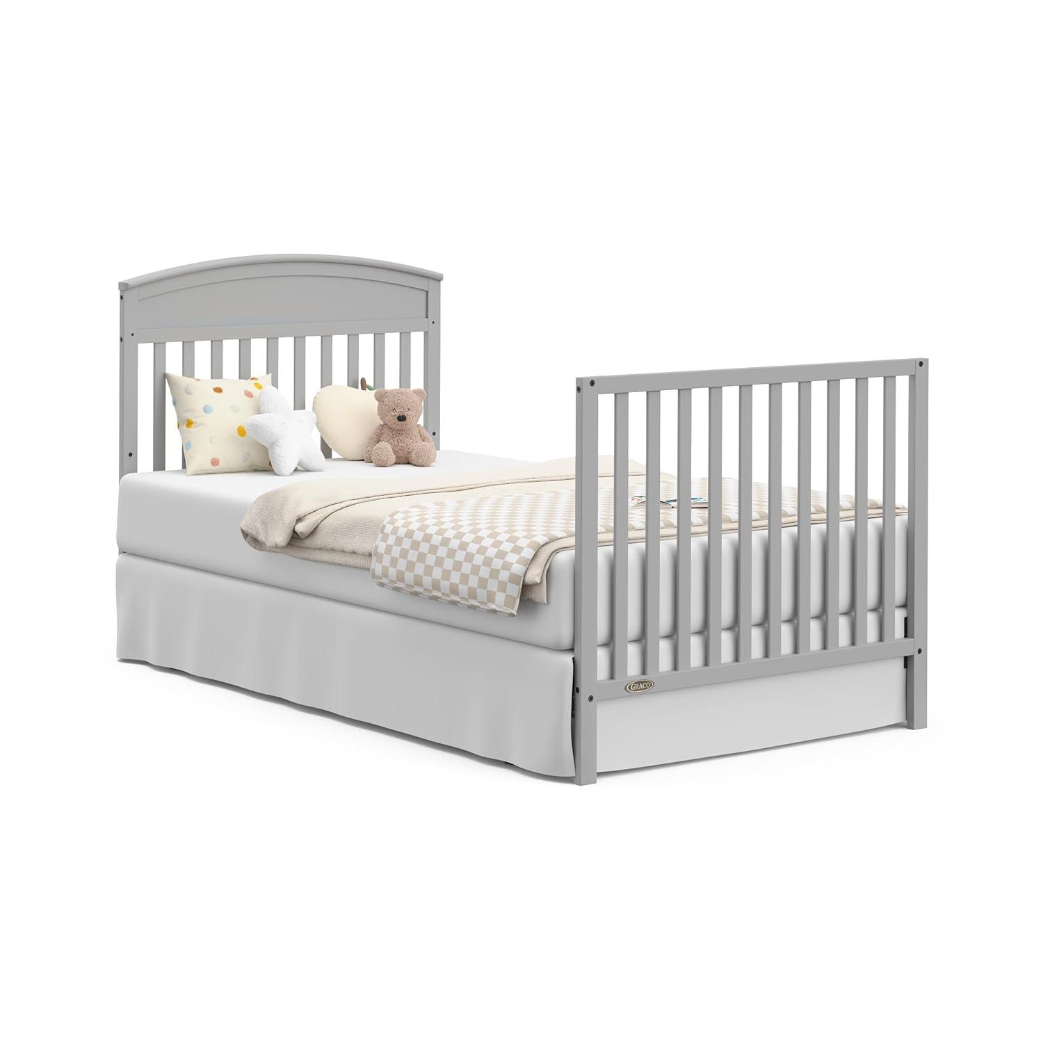 imageGraco Benton 4in1 Convertible Mini Crib with Bonus Crib Mattress White GREENGUARD Gold Certified 275Inch Mattress Included Baby Crib Converts to Twin Bed Ideal for Small SpacesPebble Gray