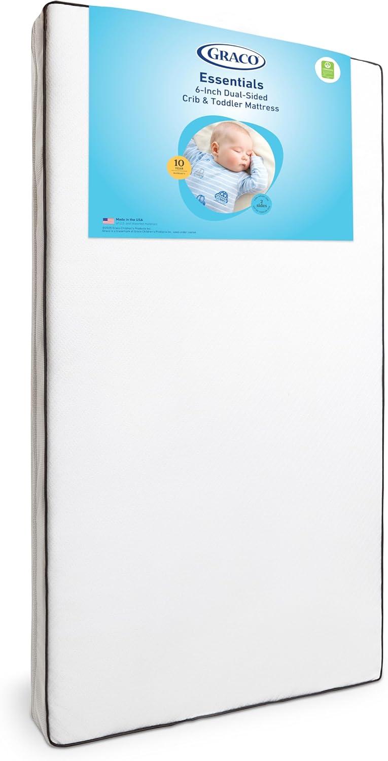 imageGraco Essentials 6Inch DualSided Crib ampamp Toddler Mattress Premium UltraSoft Baby Crib Mattress Cover for Quiet Sleep GREENGUARD Gold Certified Made in The USA Waterproof Sleep Surface 2Sided6Inch