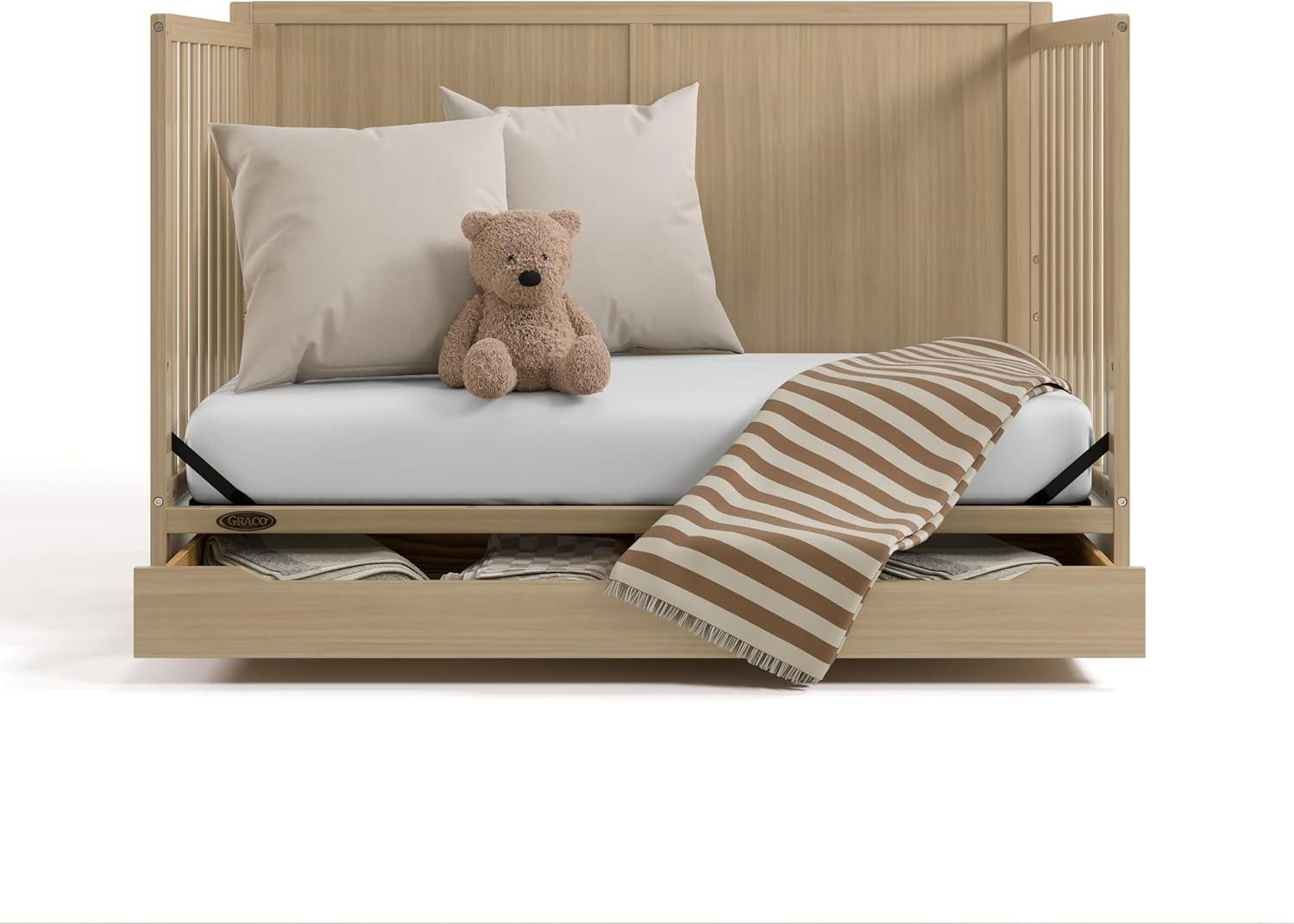 imageGraco Melrose 5in1 Convertible Crib with Drawer White GREENGUARD Gold Certified Fits Standard Crib Mattress Converts to Toddler Bed Daybed and Full Bed 4 Adjustable Mattress HeightsDriftwood