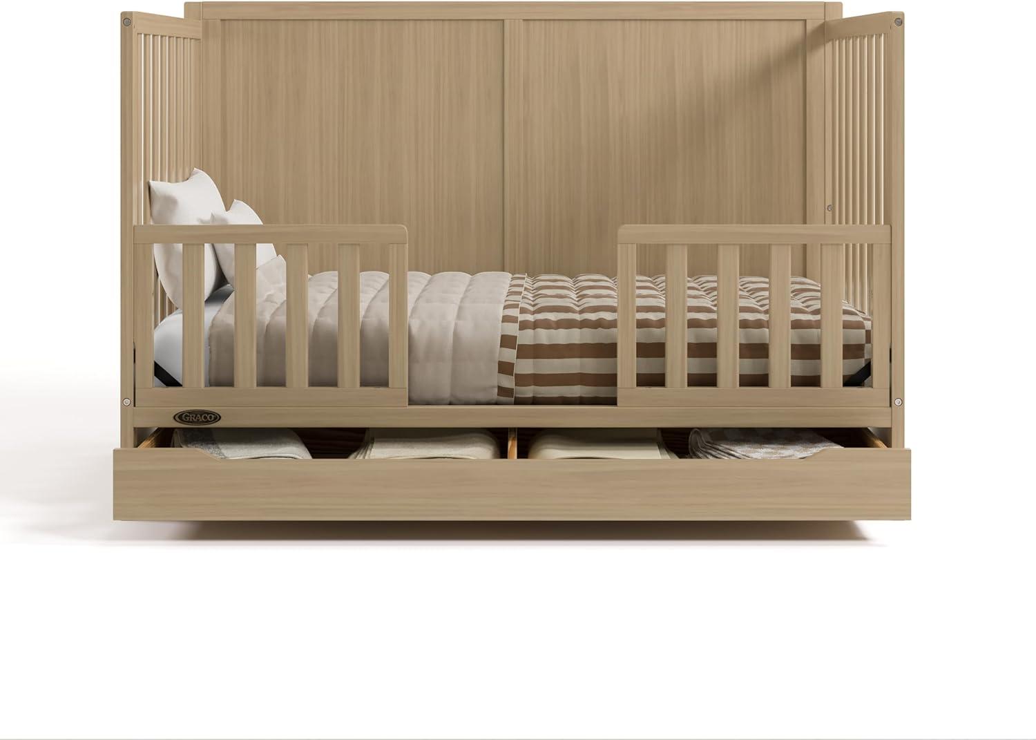 imageGraco Melrose 5in1 Convertible Crib with Drawer White GREENGUARD Gold Certified Fits Standard Crib Mattress Converts to Toddler Bed Daybed and Full Bed 4 Adjustable Mattress HeightsDriftwood