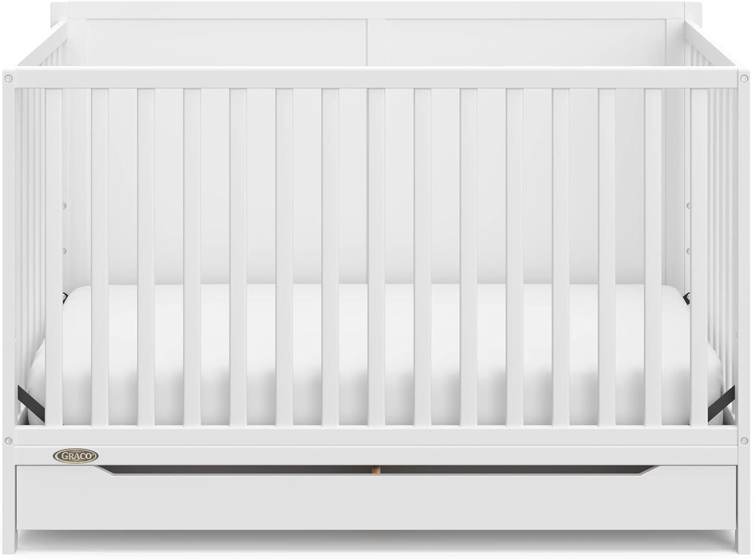 imageGraco Melrose 5in1 Convertible Crib with Drawer White GREENGUARD Gold Certified Fits Standard Crib Mattress Converts to Toddler Bed Daybed and Full Bed 4 Adjustable Mattress HeightsWhite