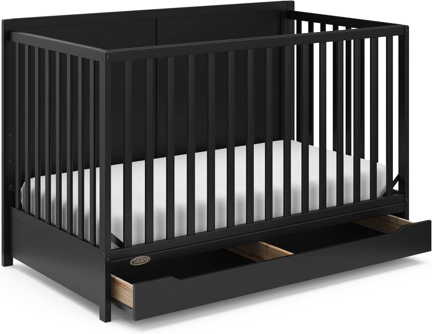 imageGraco Melrose 5in1 Convertible Crib with Drawer White GREENGUARD Gold Certified Fits Standard Crib Mattress Converts to Toddler Bed Daybed and Full Bed 4 Adjustable Mattress HeightsBlack
