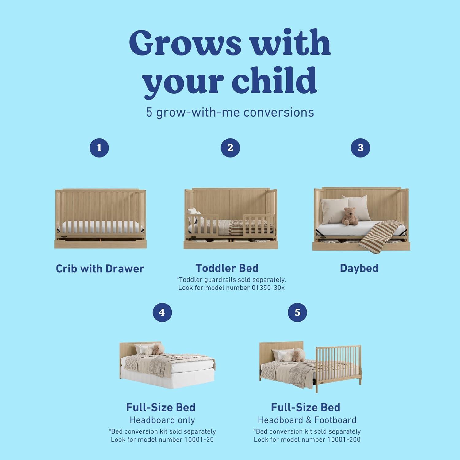 imageGraco Melrose 5in1 Convertible Crib with Drawer White GREENGUARD Gold Certified Fits Standard Crib Mattress Converts to Toddler Bed Daybed and Full Bed 4 Adjustable Mattress HeightsDriftwood