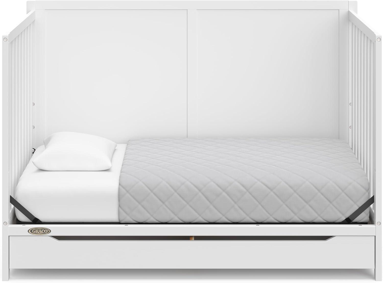 imageGraco Melrose 5in1 Convertible Crib with Drawer White GREENGUARD Gold Certified Fits Standard Crib Mattress Converts to Toddler Bed Daybed and Full Bed 4 Adjustable Mattress HeightsWhite