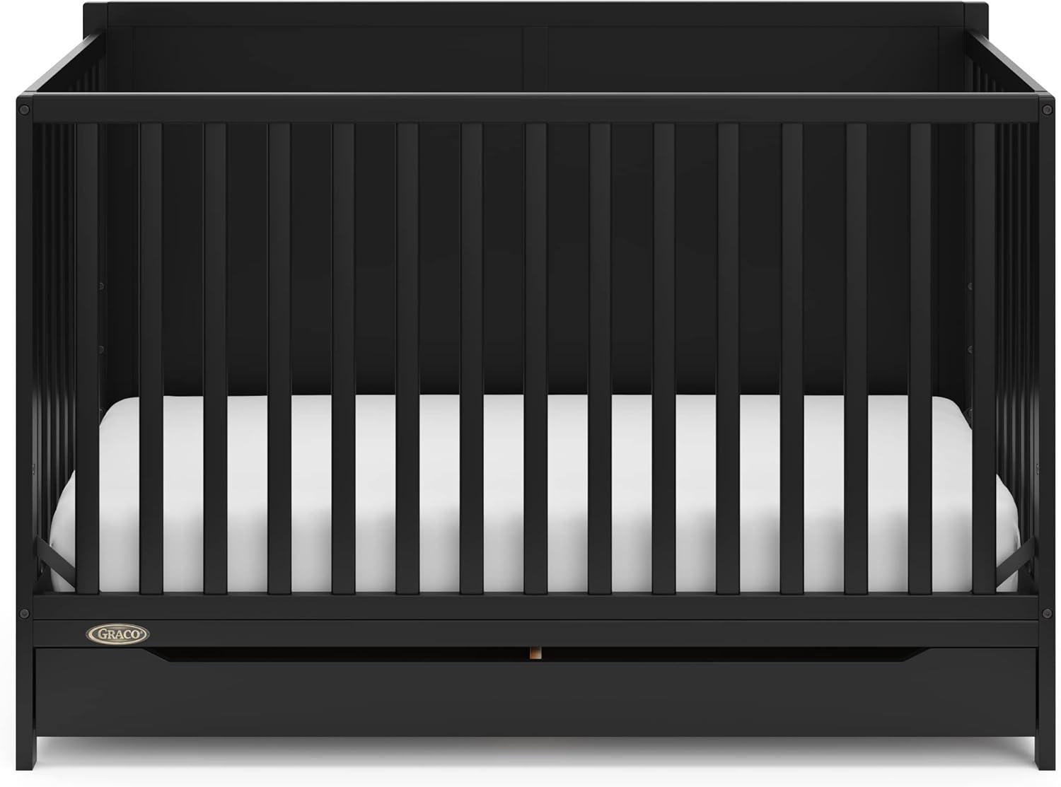 imageGraco Melrose 5in1 Convertible Crib with Drawer White GREENGUARD Gold Certified Fits Standard Crib Mattress Converts to Toddler Bed Daybed and Full Bed 4 Adjustable Mattress HeightsBlack