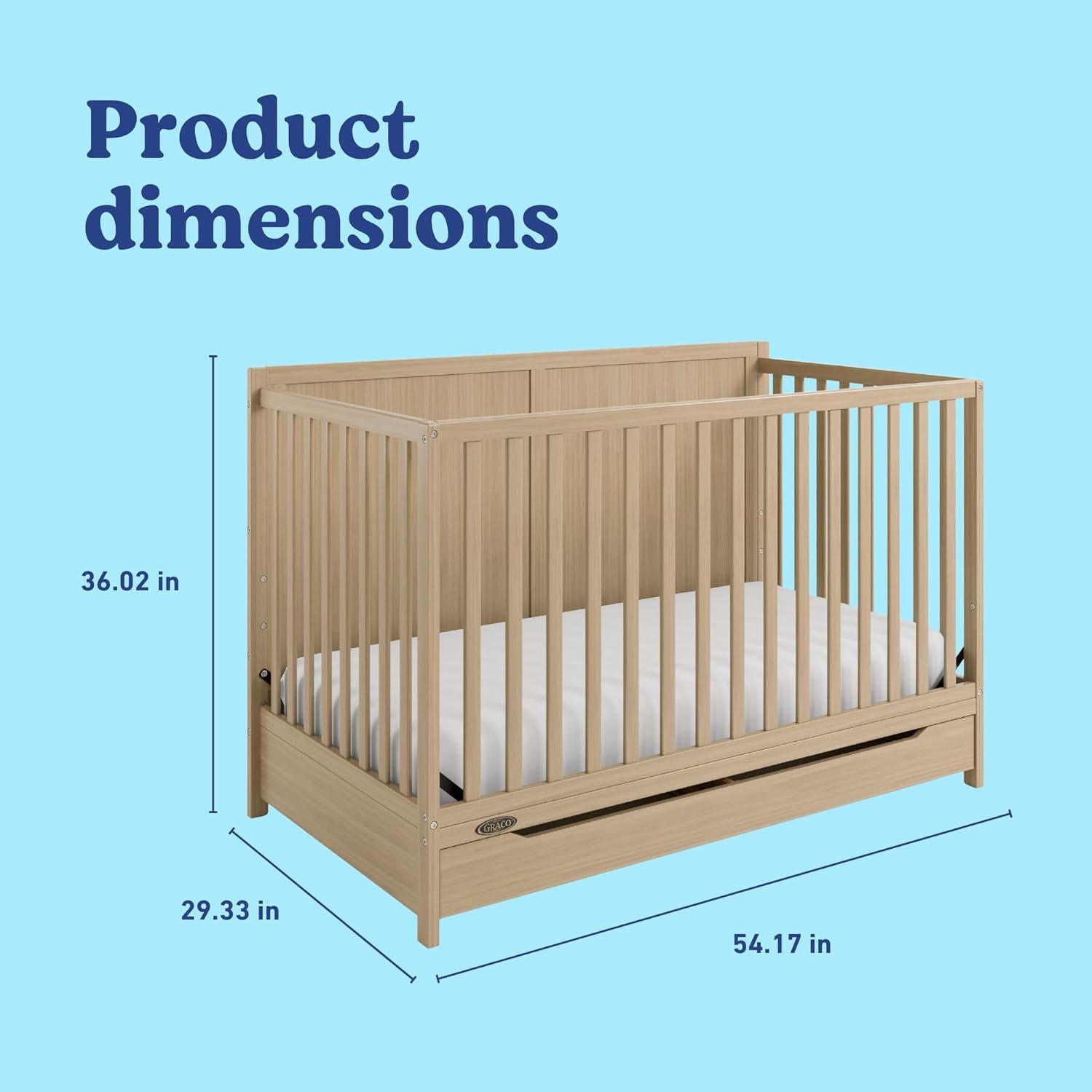imageGraco Melrose 5in1 Convertible Crib with Drawer White GREENGUARD Gold Certified Fits Standard Crib Mattress Converts to Toddler Bed Daybed and Full Bed 4 Adjustable Mattress HeightsDriftwood