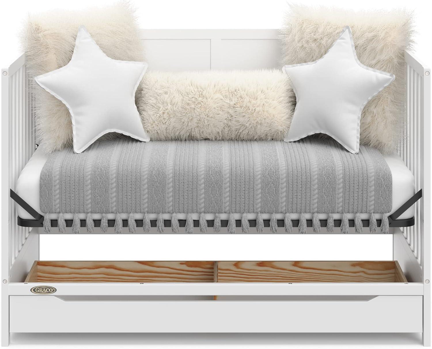 imageGraco Melrose 5in1 Convertible Crib with Drawer White GREENGUARD Gold Certified Fits Standard Crib Mattress Converts to Toddler Bed Daybed and Full Bed 4 Adjustable Mattress HeightsWhite