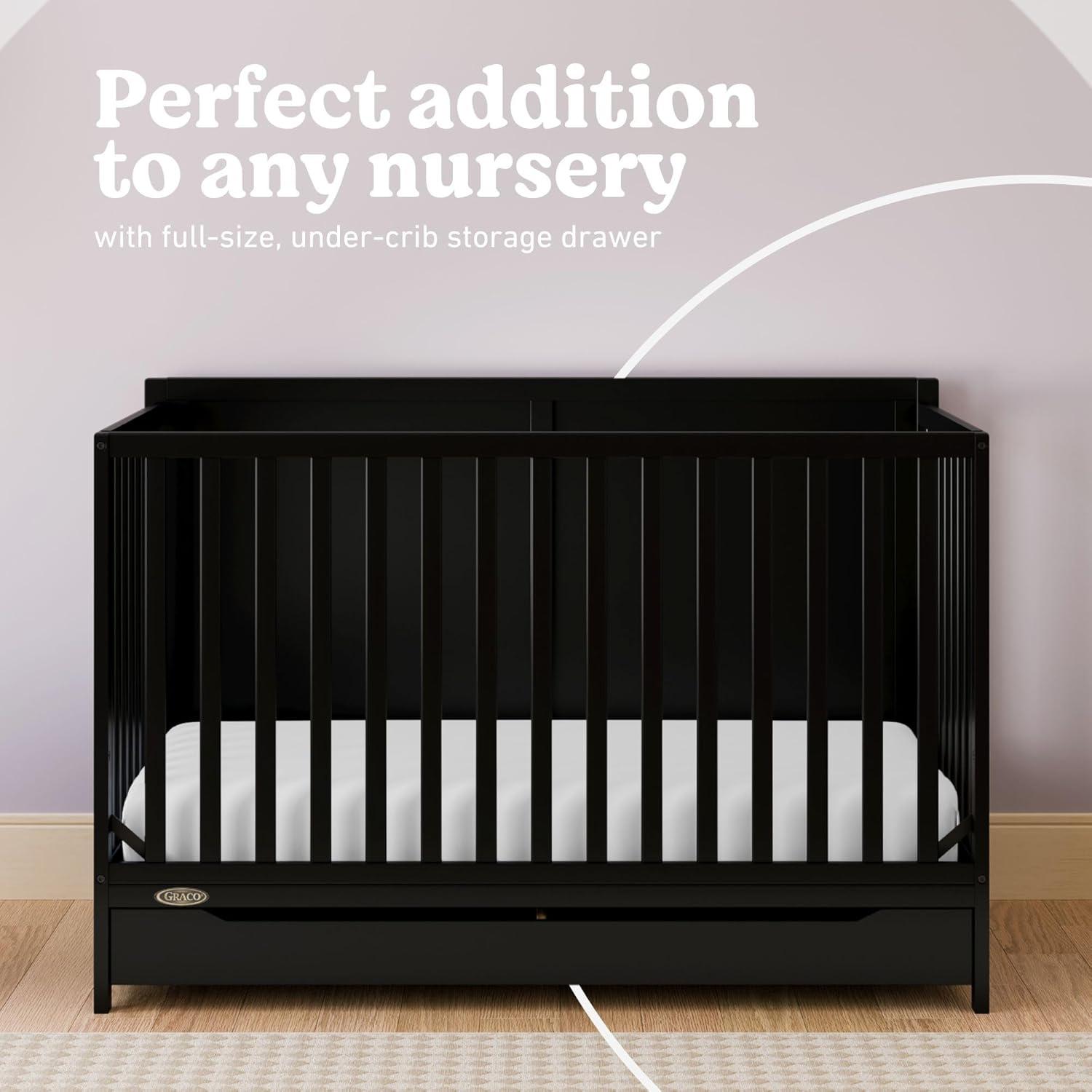 imageGraco Melrose 5in1 Convertible Crib with Drawer White GREENGUARD Gold Certified Fits Standard Crib Mattress Converts to Toddler Bed Daybed and Full Bed 4 Adjustable Mattress HeightsBlack