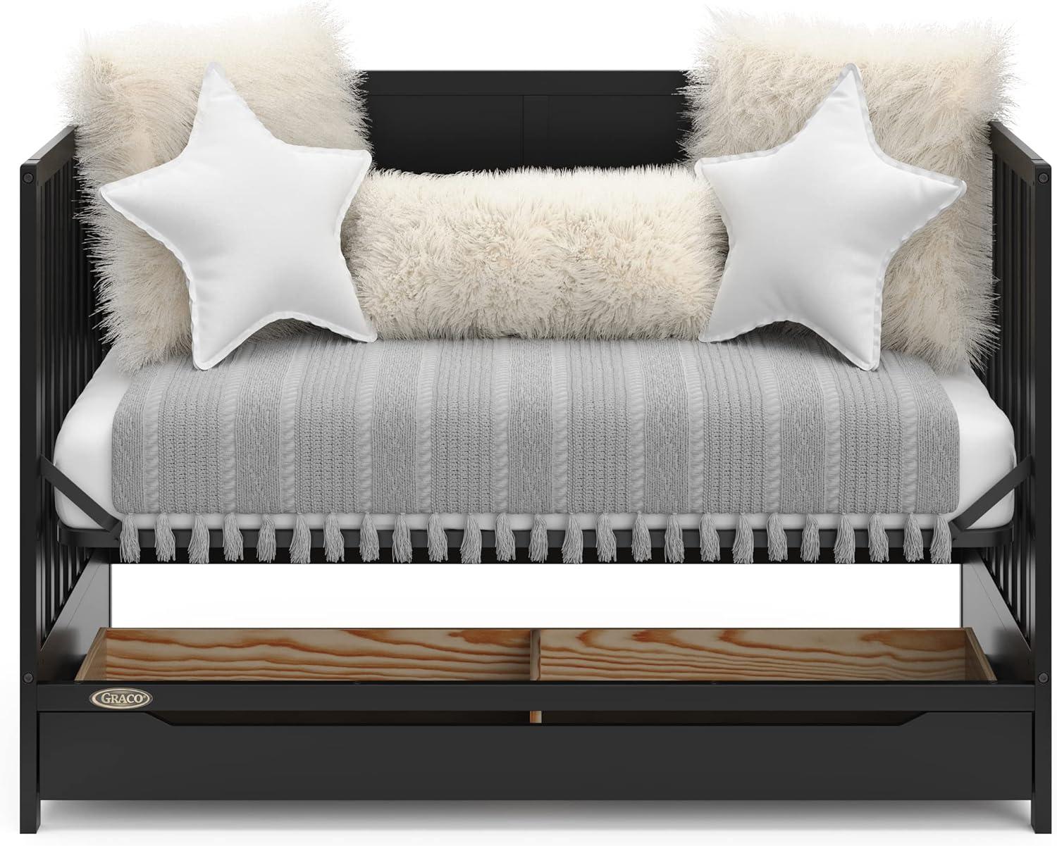 imageGraco Melrose 5in1 Convertible Crib with Drawer White GREENGUARD Gold Certified Fits Standard Crib Mattress Converts to Toddler Bed Daybed and Full Bed 4 Adjustable Mattress HeightsBlack