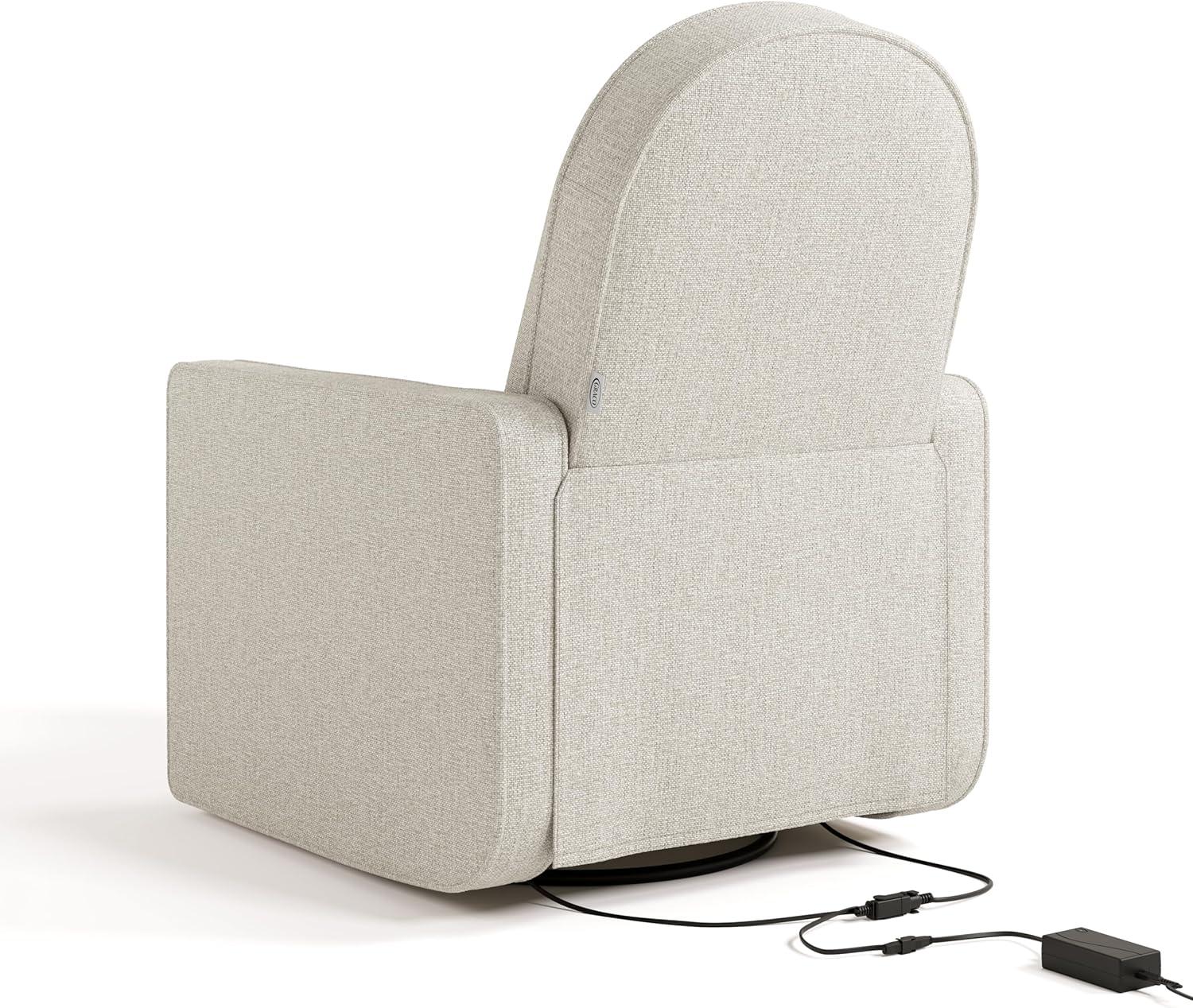 imageGraco Olivia SmallSpaces Premium Nursery Power Recliner Swivel Glider Ivory Boucle Smaller Profile for Smaller Rooms Upholstered Power Recliner Chair USB Charging Port Durable Metal BaseDune Basketweave