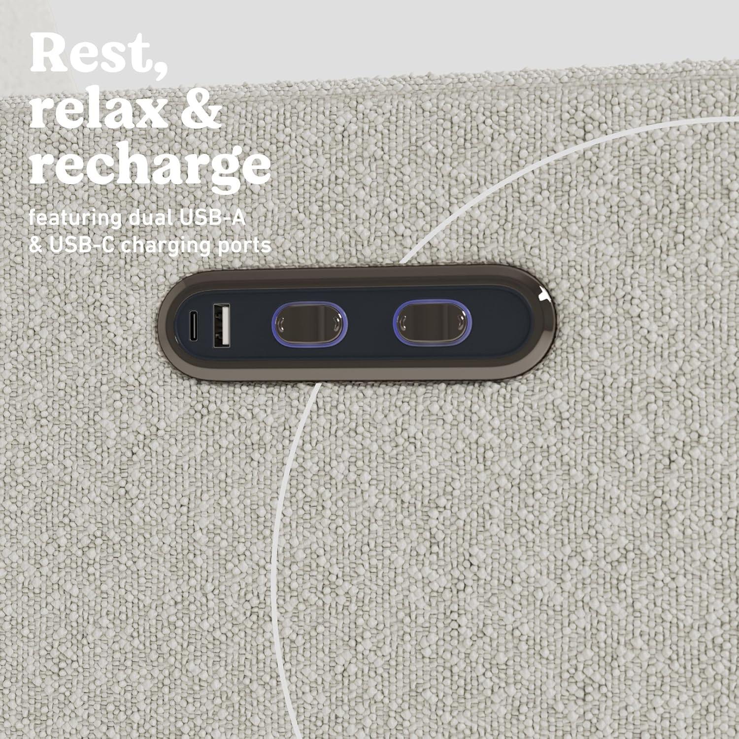 imageGraco Olivia SmallSpaces Premium Nursery Power Recliner Swivel Glider Ivory Boucle Smaller Profile for Smaller Rooms Upholstered Power Recliner Chair USB Charging Port Durable Metal BaseIvory Boucle