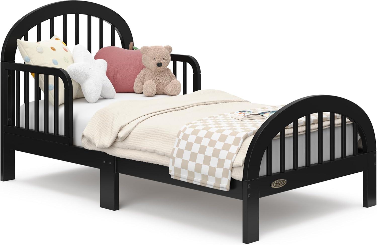 imageGraco Olivia Toddler Bed Driftwood GREENGUARD Gold Certified Includes Toddler Safety Guardrails Fits Standard Crib ampamp Toddler Mattress Stylish Arched DesignBlack