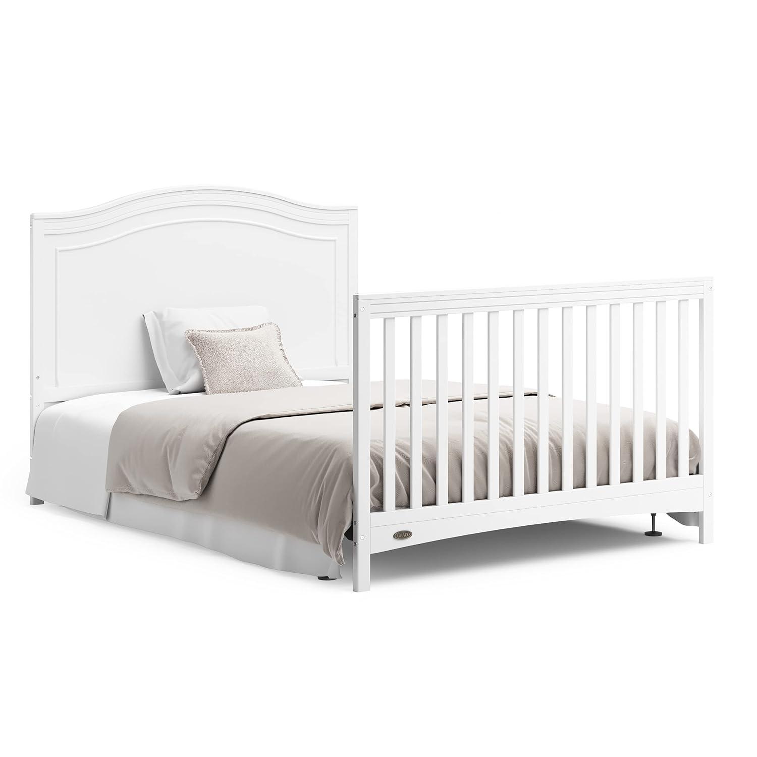 imageGraco Paris 4in1 Convertible Crib GREENGUARD Gold Certified Converts to Toddler Bed Daybed and Full Bed Fits Standard Crib Mattress Adjustable Mattress Base Frosted OatWhite