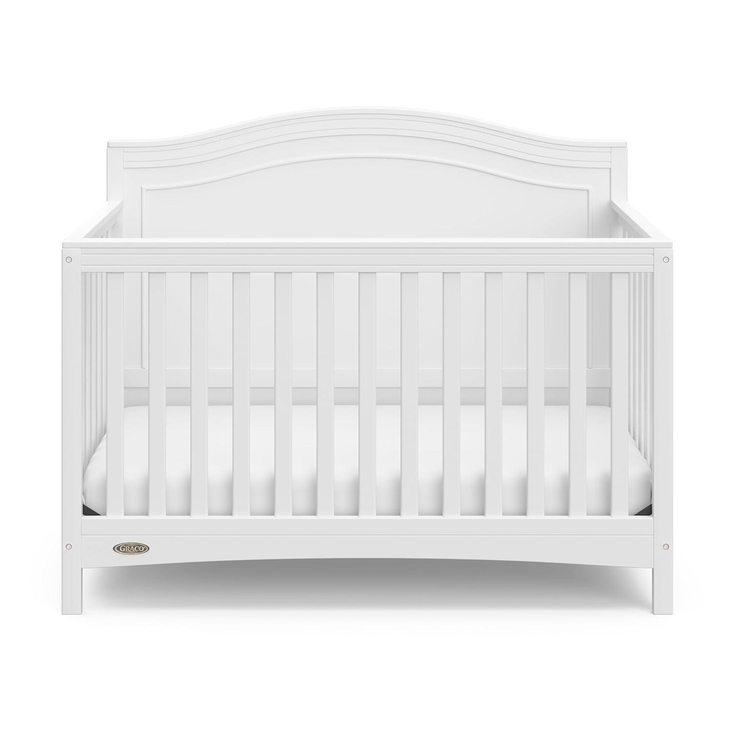 imageGraco Paris 4in1 Convertible Crib GREENGUARD Gold Certified Converts to Toddler Bed Daybed and Full Bed Fits Standard Crib Mattress Adjustable Mattress Base Frosted OatWhite