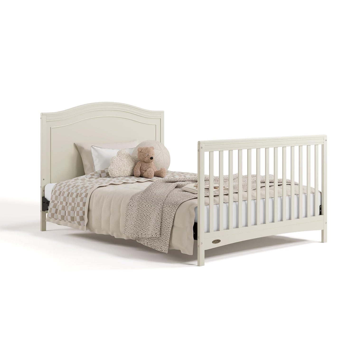 imageGraco Paris 4in1 Convertible Crib GREENGUARD Gold Certified Converts to Toddler Bed Daybed and Full Bed Fits Standard Crib Mattress Adjustable Mattress Base Frosted OatFrosted Oat