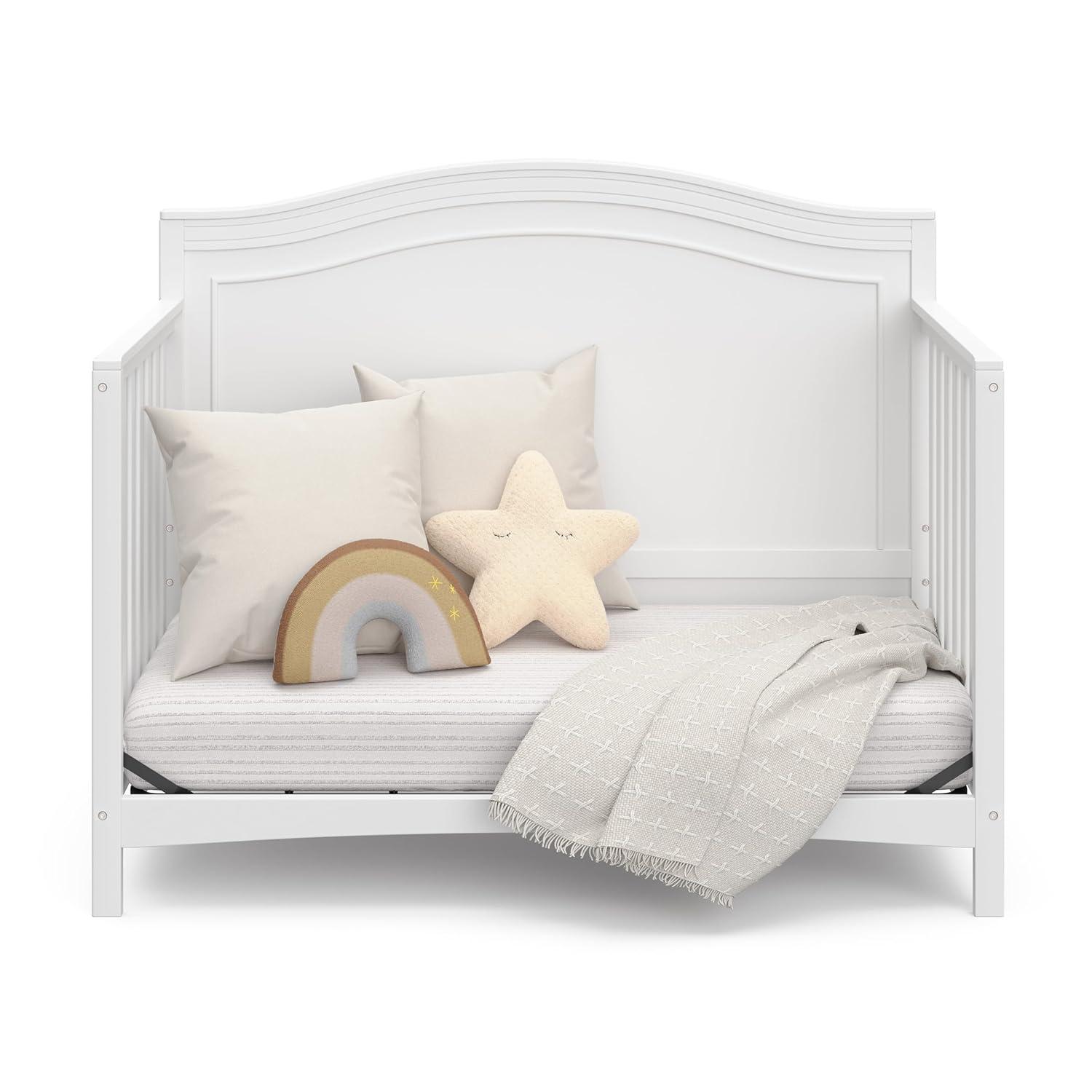 imageGraco Paris 4in1 Convertible Crib GREENGUARD Gold Certified Converts to Toddler Bed Daybed and Full Bed Fits Standard Crib Mattress Adjustable Mattress Base Frosted OatWhite