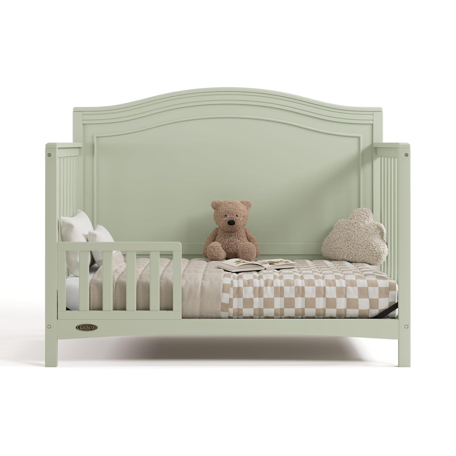 imageGraco Paris 4in1 Convertible Crib GREENGUARD Gold Certified Converts to Toddler Bed Daybed and Full Bed Fits Standard Crib Mattress Adjustable Mattress Base Frosted OatSage