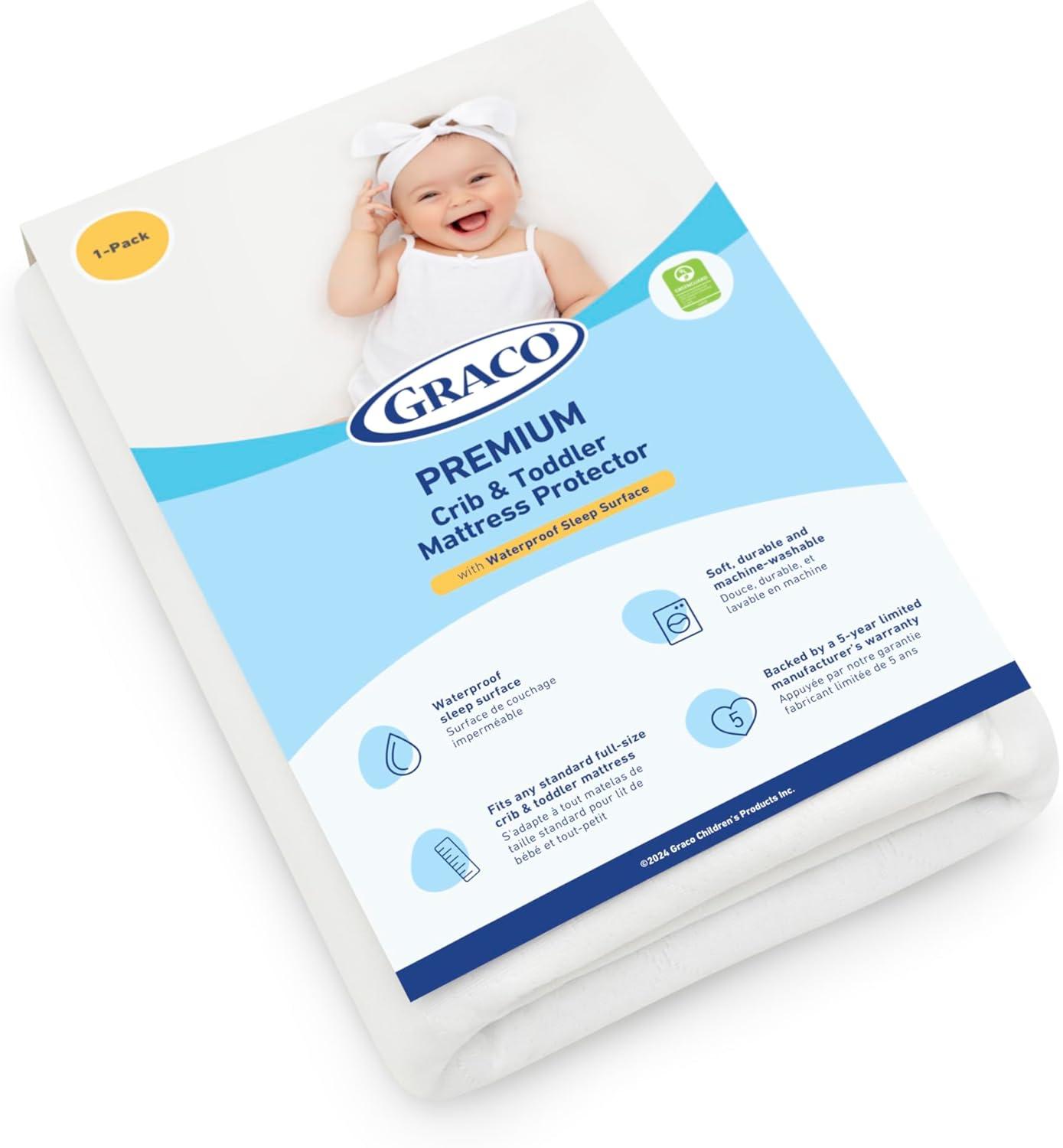 imageGraco Premium Waterproof Crib and Toddler Mattress Protector 2 Pack GREENGUARD Gold Certified MachineWashable ampamp DryerFriendly Waterproof Sleep Surface Fits Crib ampamp MattressWhite