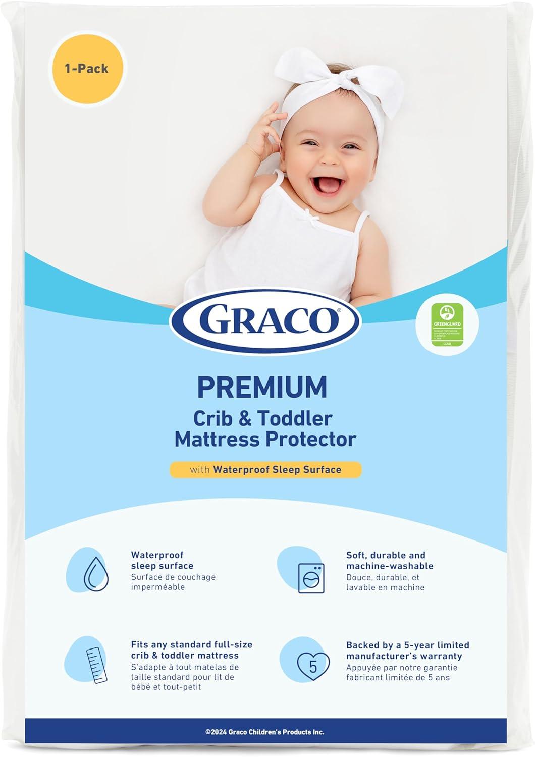 imageGraco Premium Waterproof Crib and Toddler Mattress Protector 2 Pack GREENGUARD Gold Certified MachineWashable ampamp DryerFriendly Waterproof Sleep Surface Fits Crib ampamp MattressWhite