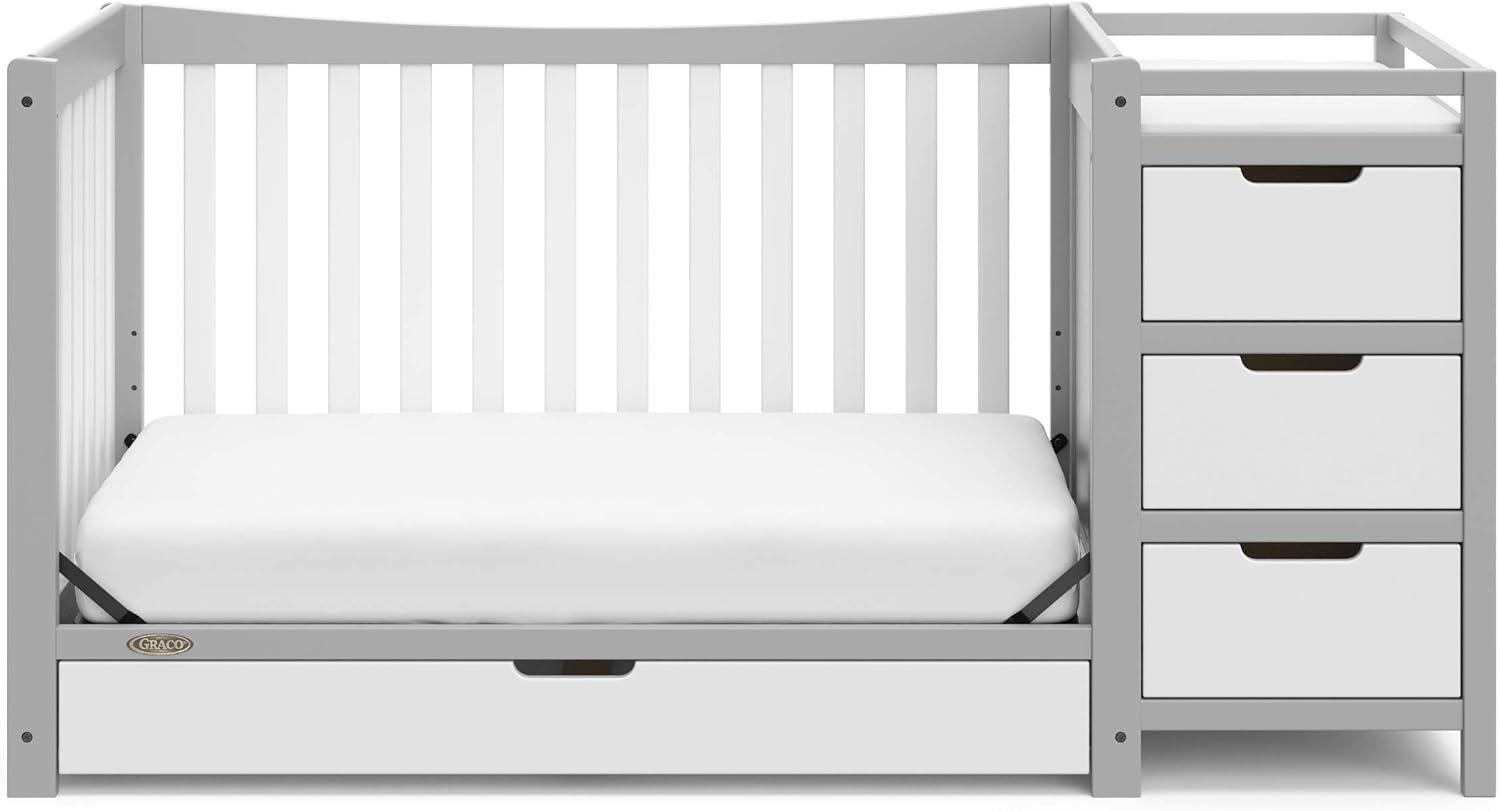 imageGraco Remi 4in1 Convertible Crib ampamp Changer White GREENGUARD Gold Certified Fits Standard Crib Mattress Converts to Toddler Bed and Full Bed 4 Adjustable Mattress HeightsPebble Gray White
