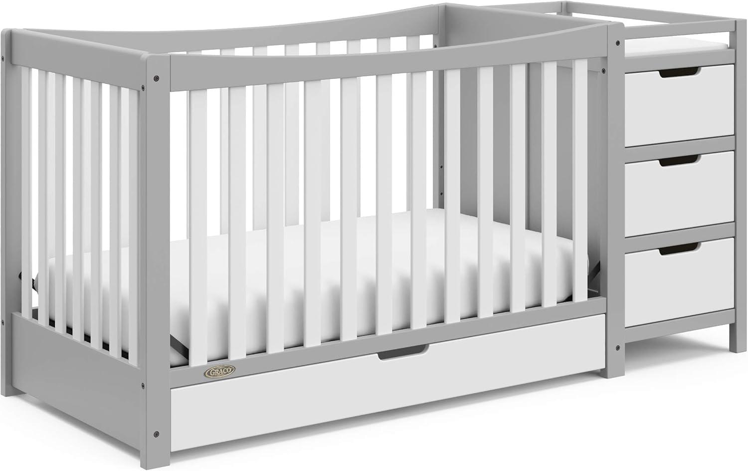 imageGraco Remi 4in1 Convertible Crib ampamp Changer White GREENGUARD Gold Certified Fits Standard Crib Mattress Converts to Toddler Bed and Full Bed 4 Adjustable Mattress HeightsPebble Gray White