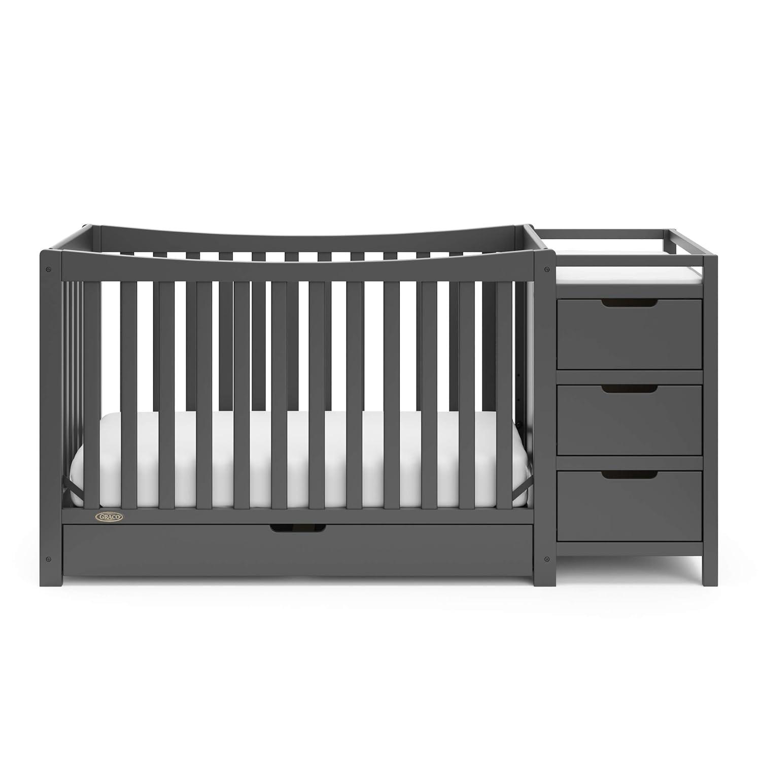 imageGraco Remi 4in1 Convertible Crib ampamp Changer with Drawer Gray GREENGUARD Gold Certified Crib and Changing Table Combo Includes Changing Pad Converts to Toddler Bed Daybed and FullSize Bed