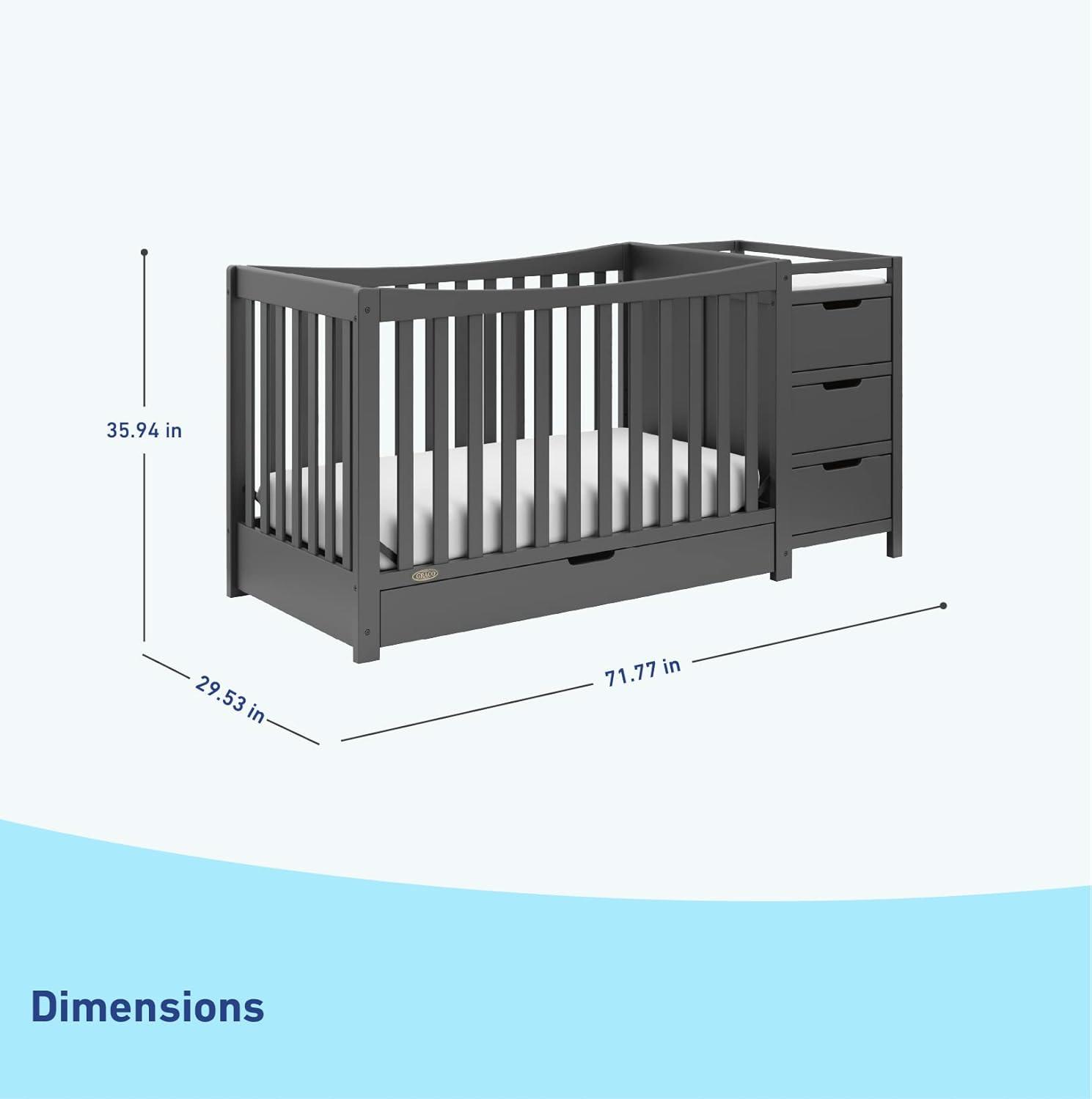 imageGraco Remi 4in1 Convertible Crib ampamp Changer with Drawer Gray GREENGUARD Gold Certified Crib and Changing Table Combo Includes Changing Pad Converts to Toddler Bed Daybed and FullSize Bed
