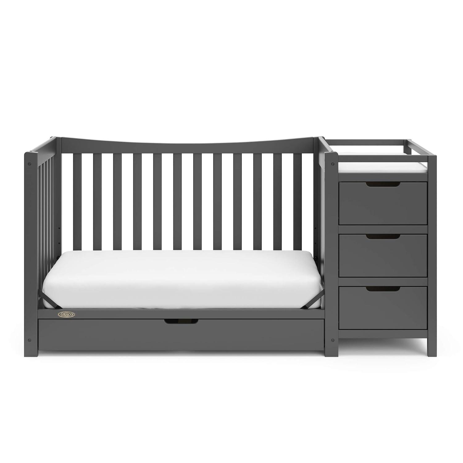 imageGraco Remi 4in1 Convertible Crib ampamp Changer with Drawer Gray GREENGUARD Gold Certified Crib and Changing Table Combo Includes Changing Pad Converts to Toddler Bed Daybed and FullSize Bed
