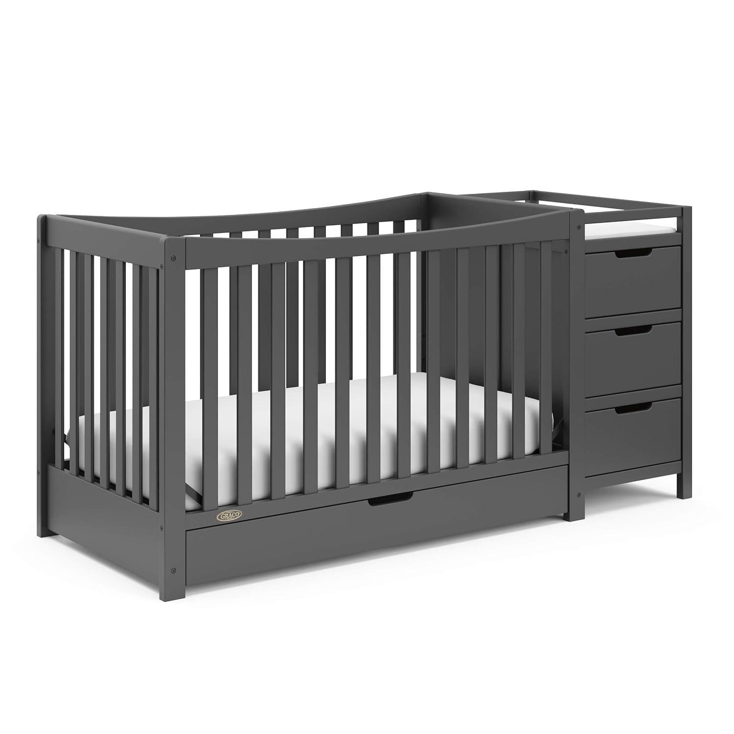 imageGraco Remi 4in1 Convertible Crib ampamp Changer with Drawer Gray GREENGUARD Gold Certified Crib and Changing Table Combo Includes Changing Pad Converts to Toddler Bed Daybed and FullSize Bed