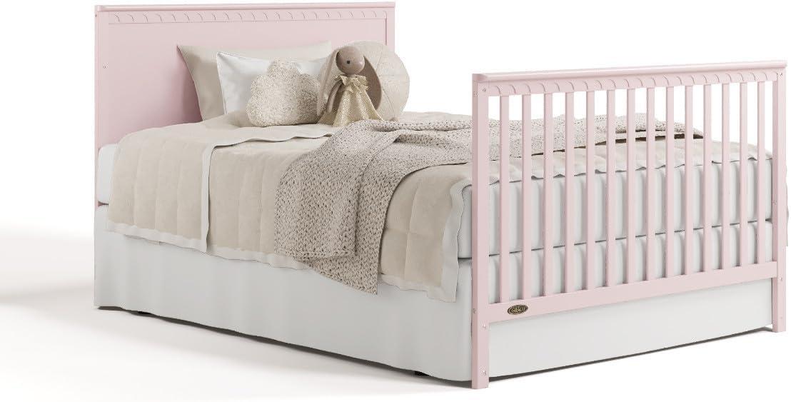 imageGraco Sasha 5in1 Convertible Crib with Drawer Frosted Oat GREENGUARD Gold Certified Wood Crib Converts to Toddler Bed Daybed FullSize Bed Stylish Classic DesignBlush