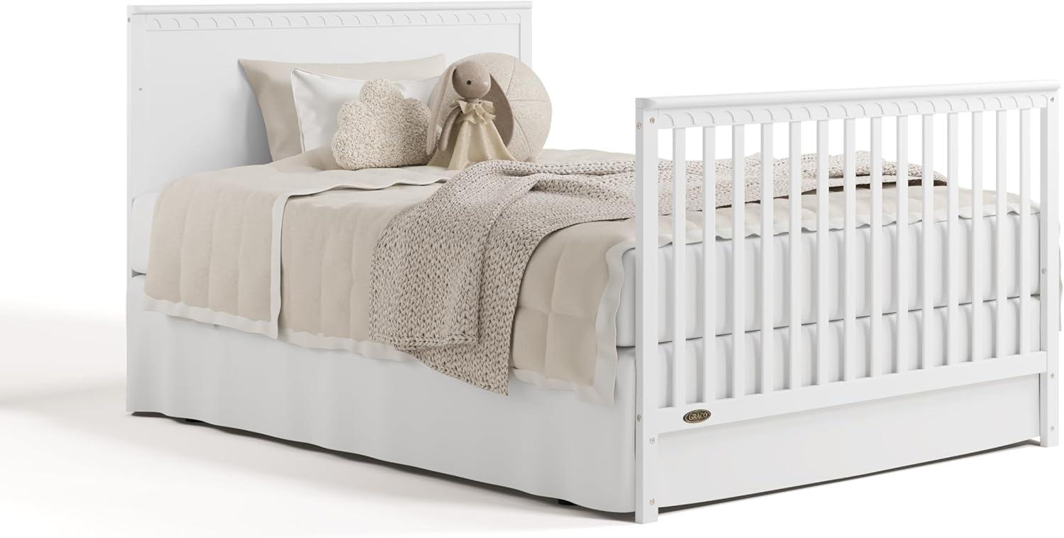imageGraco Sasha 5in1 Convertible Crib with Drawer Frosted Oat GREENGUARD Gold Certified Wood Crib Converts to Toddler Bed Daybed FullSize Bed Stylish Classic DesignWhite